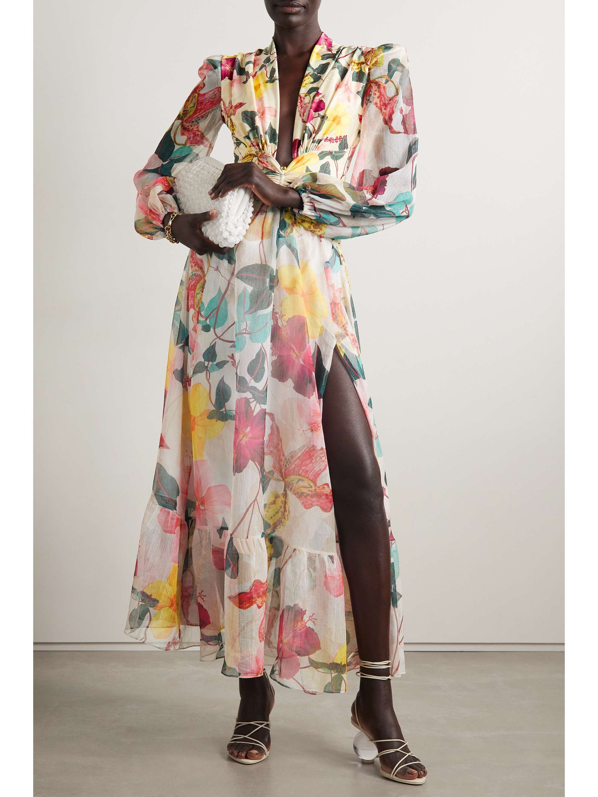 PATBO Cutout floral-print chiffon and stretch-jersey maxi dress |  NET-A-PORTER