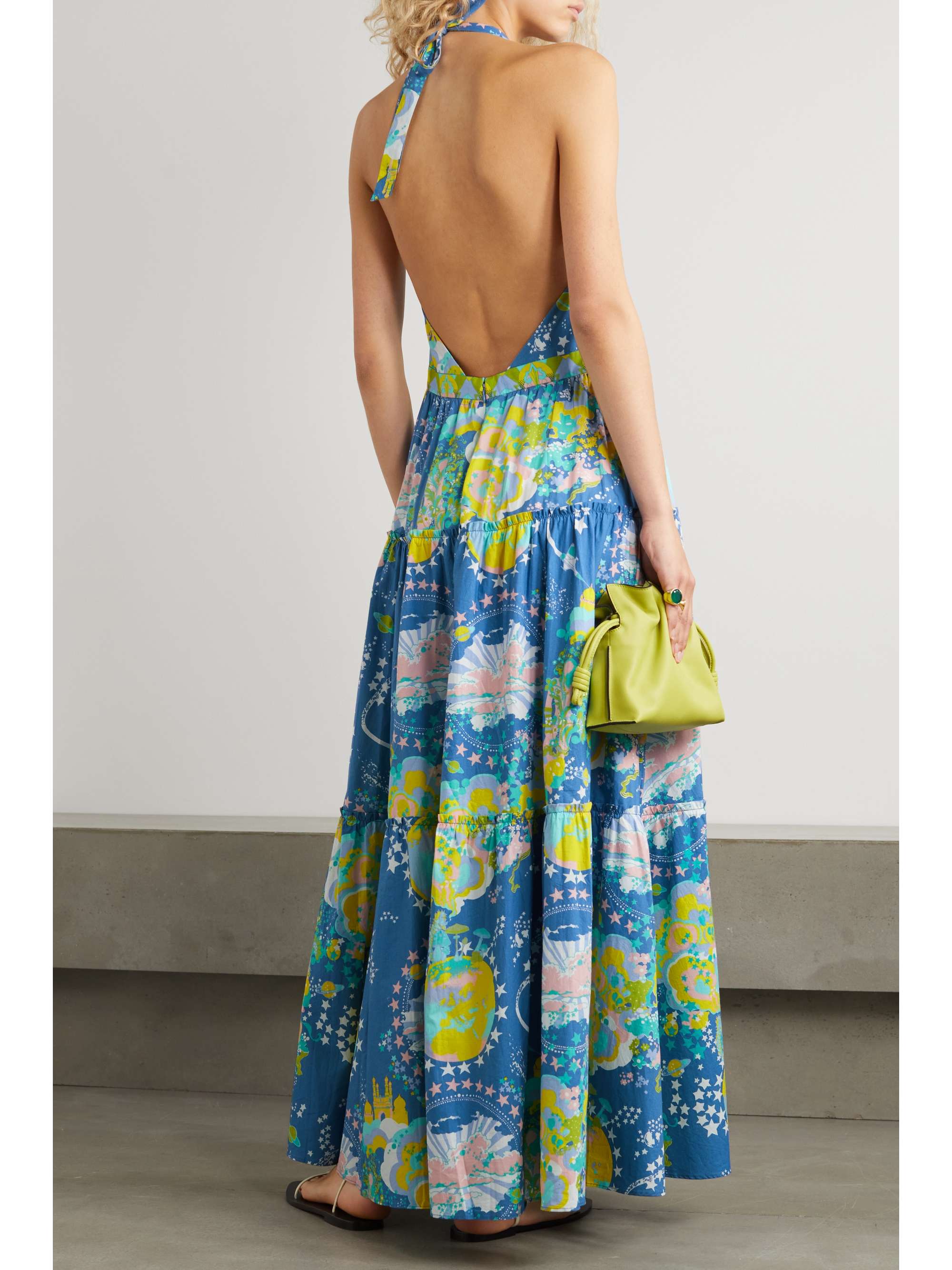 EMPORIO SIRENUSE Isotta tiered printed cotton-poplin halterneck maxi dress