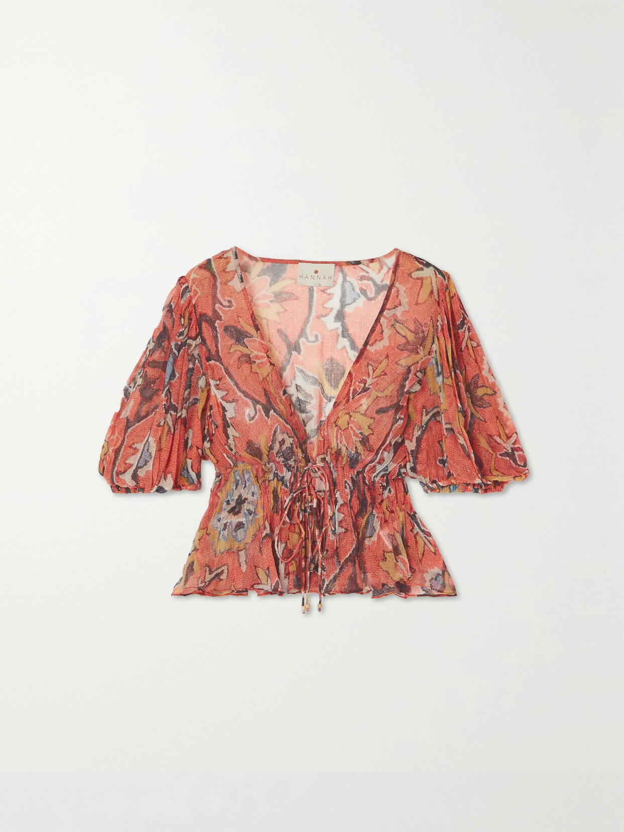Hannah Artwear Lalita Gathered Printed Chiffon Blouse In Red