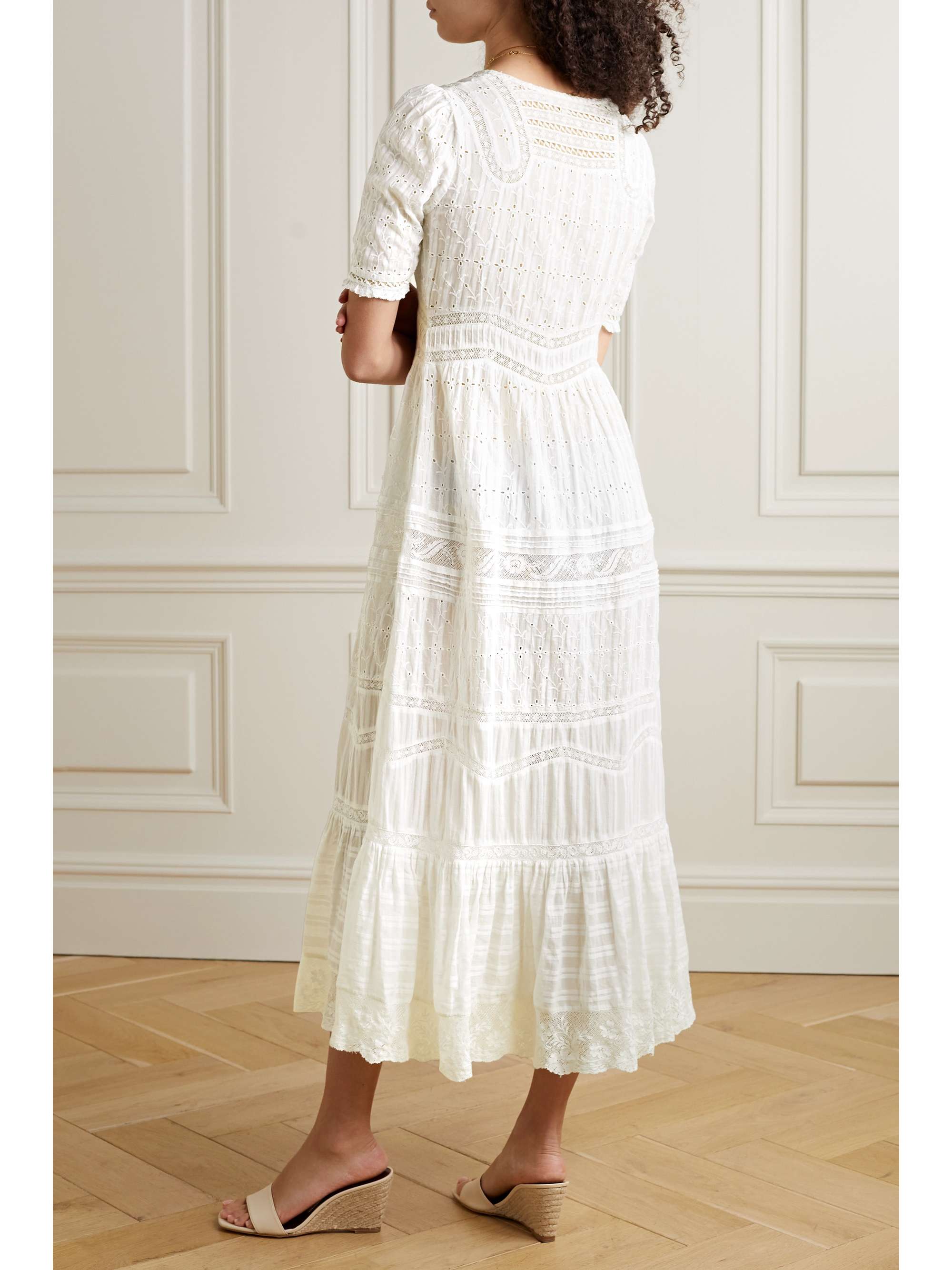 Medina crochet-trimmed paneled broderie anglaise cotton-voile midi dress Medina crochet-trimmed paneled broderie anglaise cotton-voile midi dress