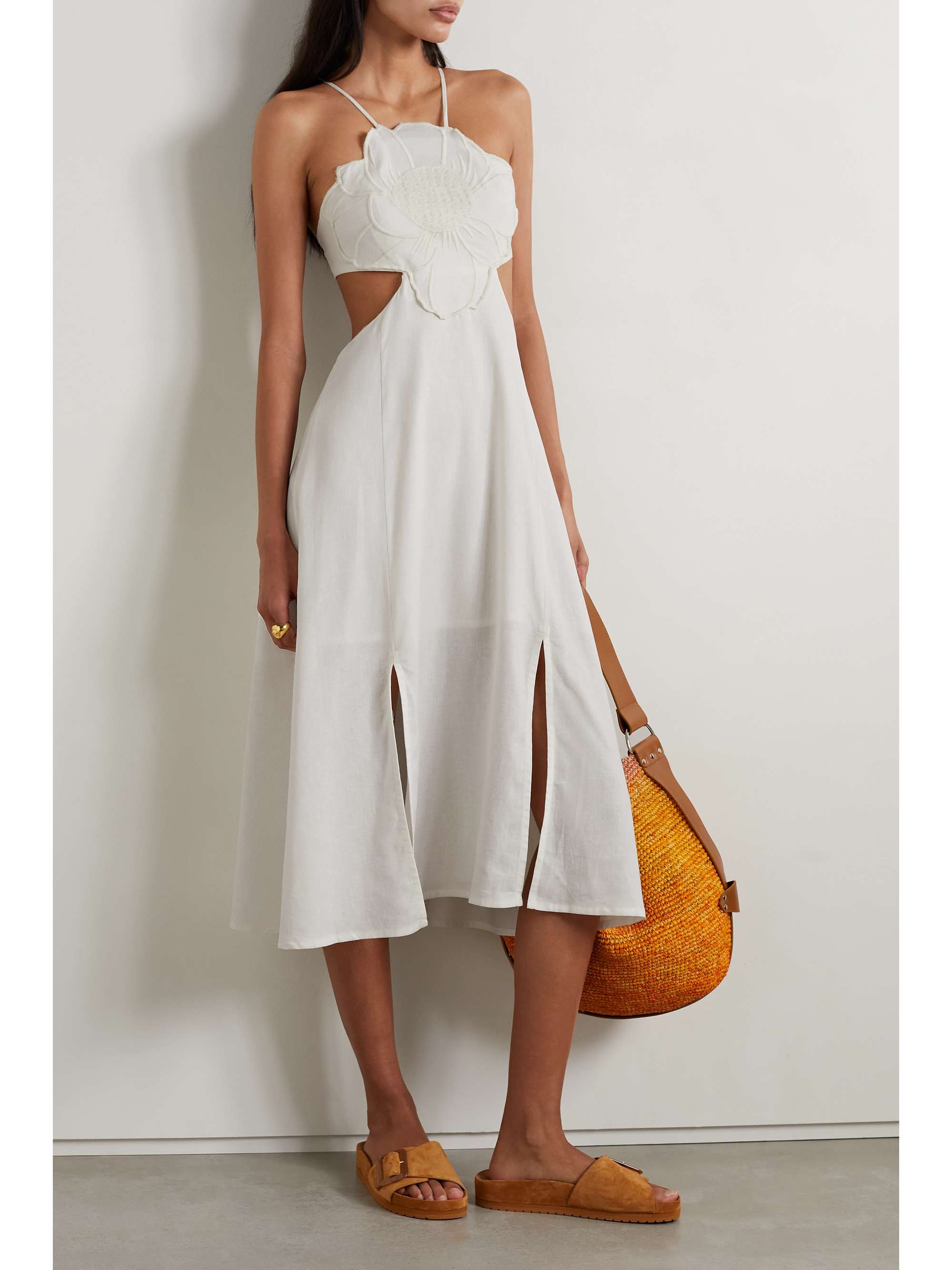 net-a-porter.com | Open-back cutout embroidered linen-blend voile midi dress
