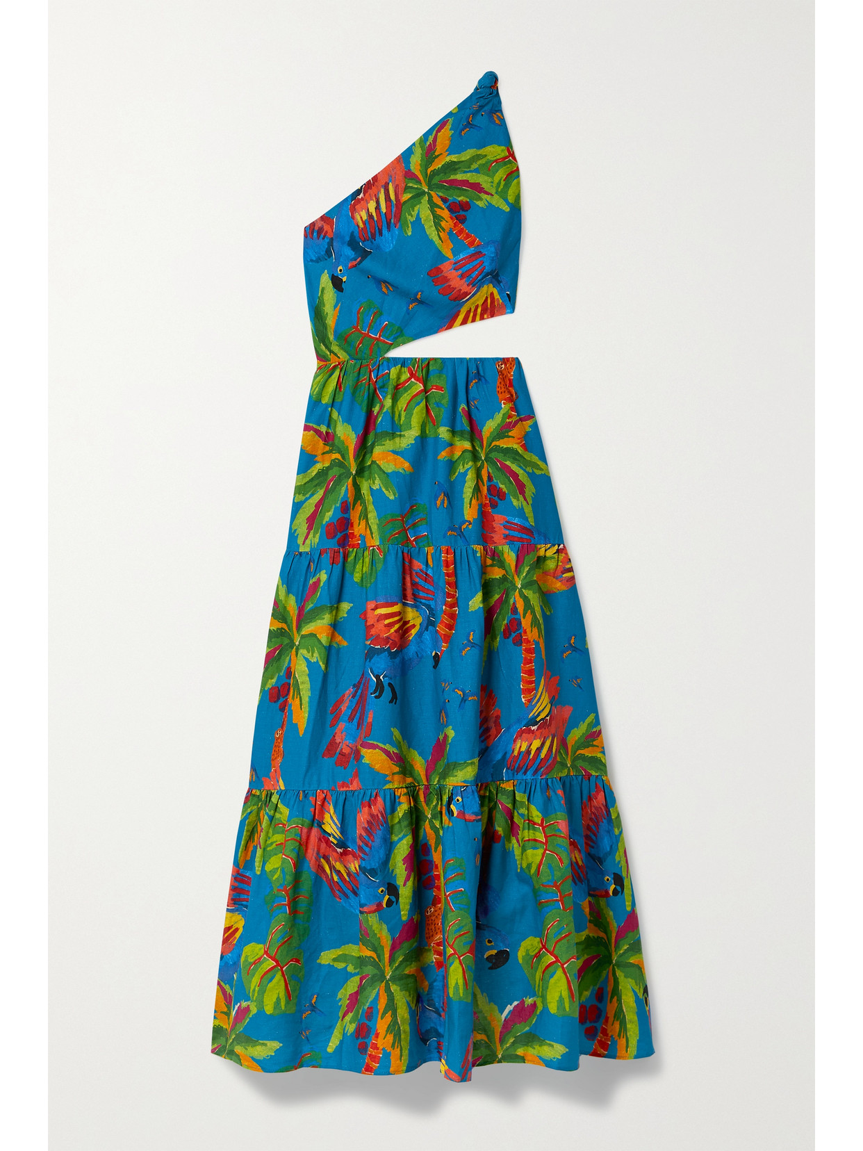Farm Rio - Sunny Day One-shoulder Cutout Printed Linen-blend Maxi Dress - Blue 22 Awaiting product image