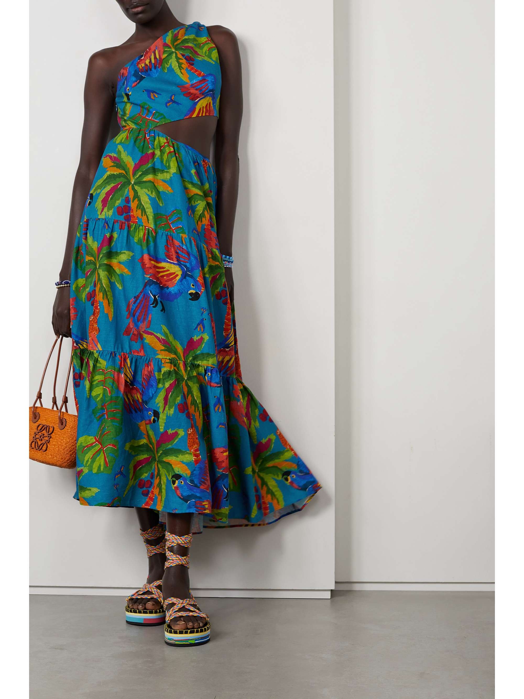 net-a-porter.com | Sunny Day one-shoulder cutout printed linen-blend maxi dress