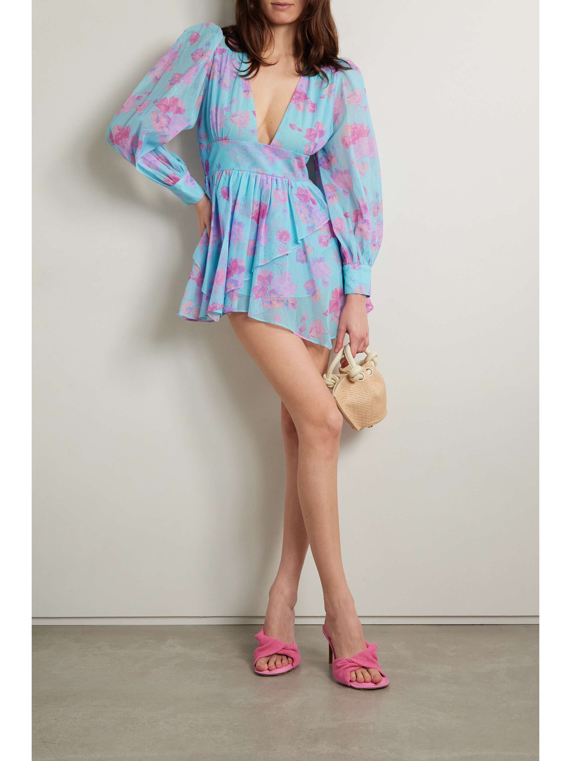 Light blue Varsha ruffled floral-print 