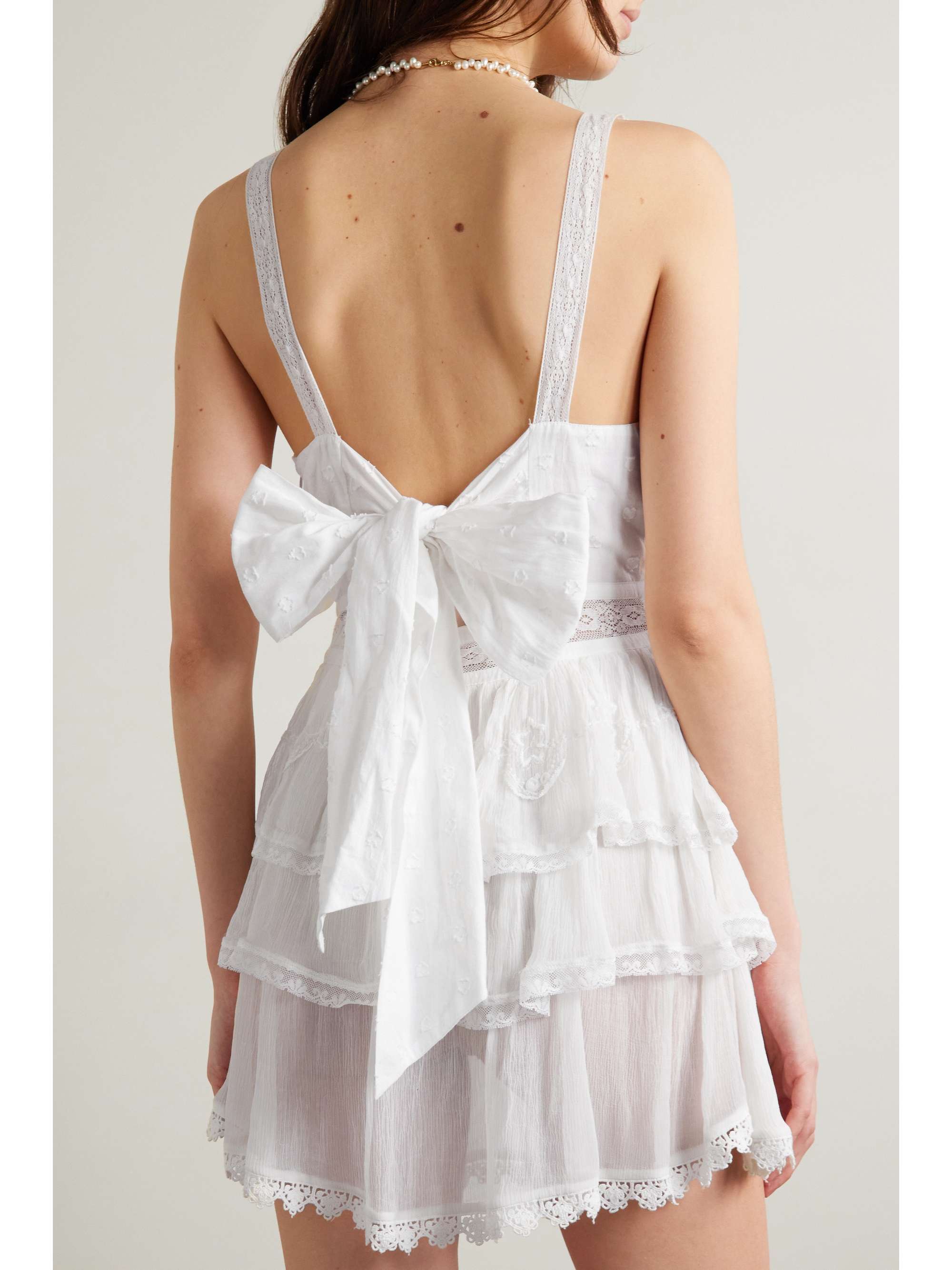 LOVESHACKFANCY Akilah embroidered lace-trimmed fil coupé cotton-crepon mini dress