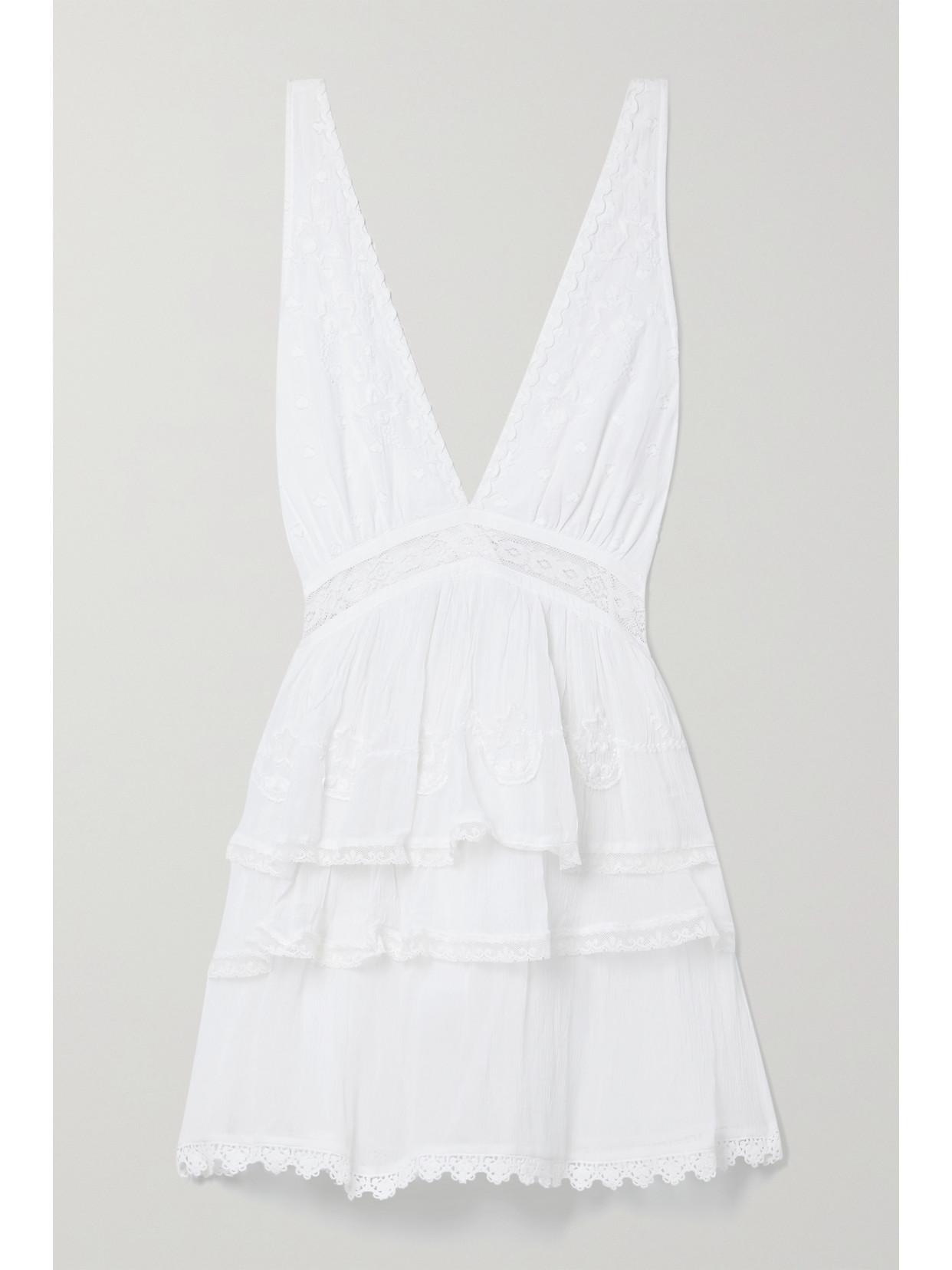 LOVESHACKFANCY - Akilah Embroidered Lace-trimmed Fil Coupé Cotton-crepon Mini Dress - White