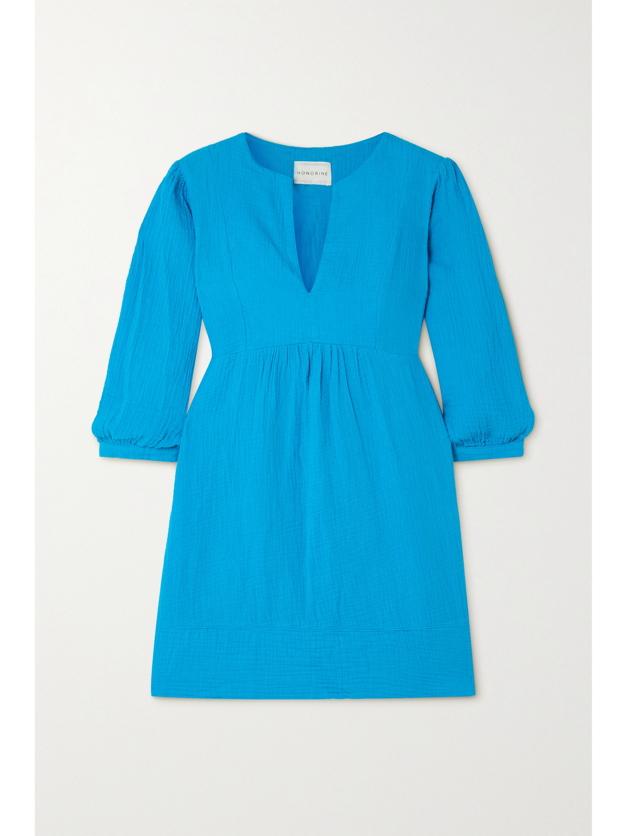 Honorine Coco Tiered Cotton-seersucker Mini Dress In Bright Blue