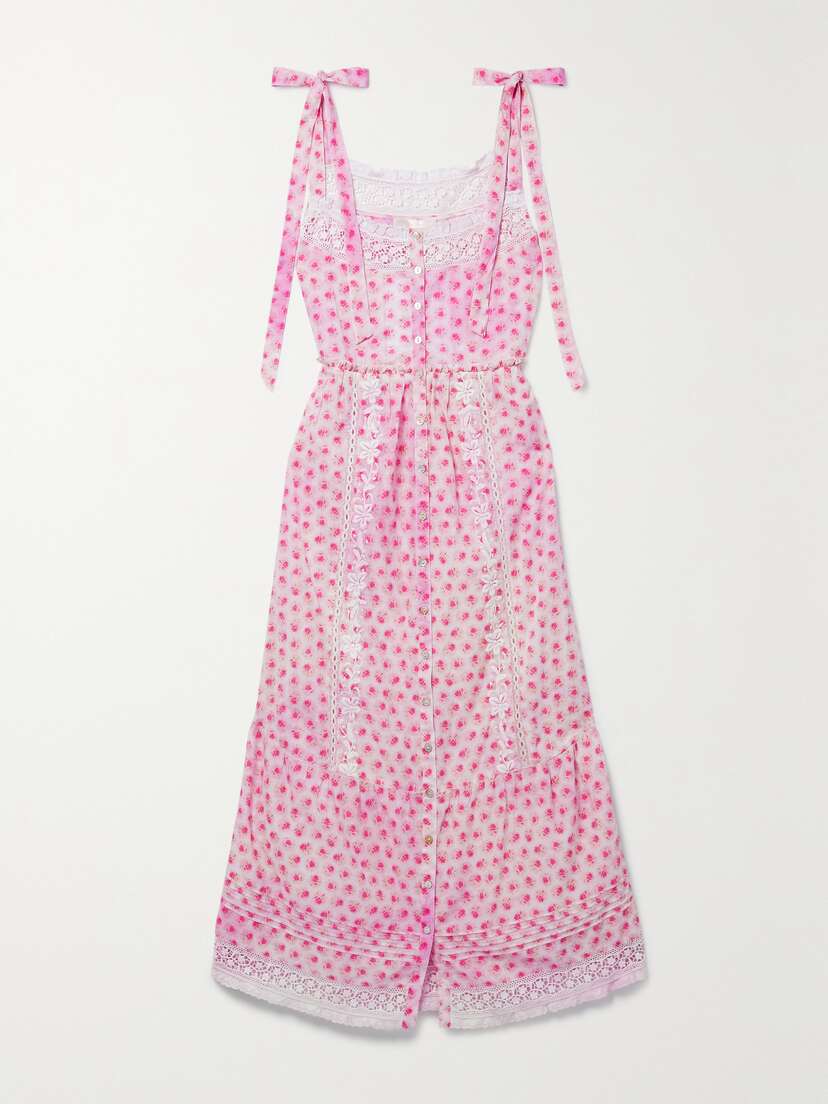 LoveShackFancy Carlyle Lace-trimmed Embroidered Floral-print Cotton-voile Midi Dress