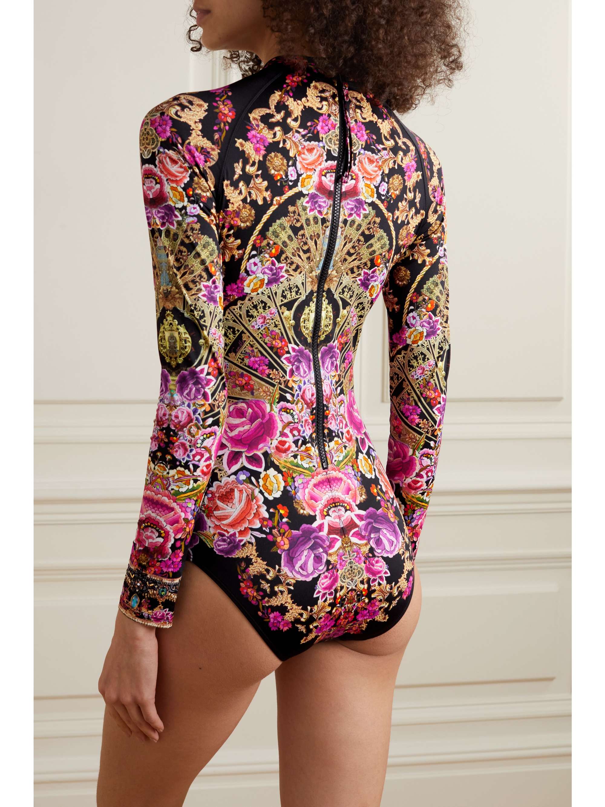 CAMILLA Embellished printed stretch-ECONYL swimsuit