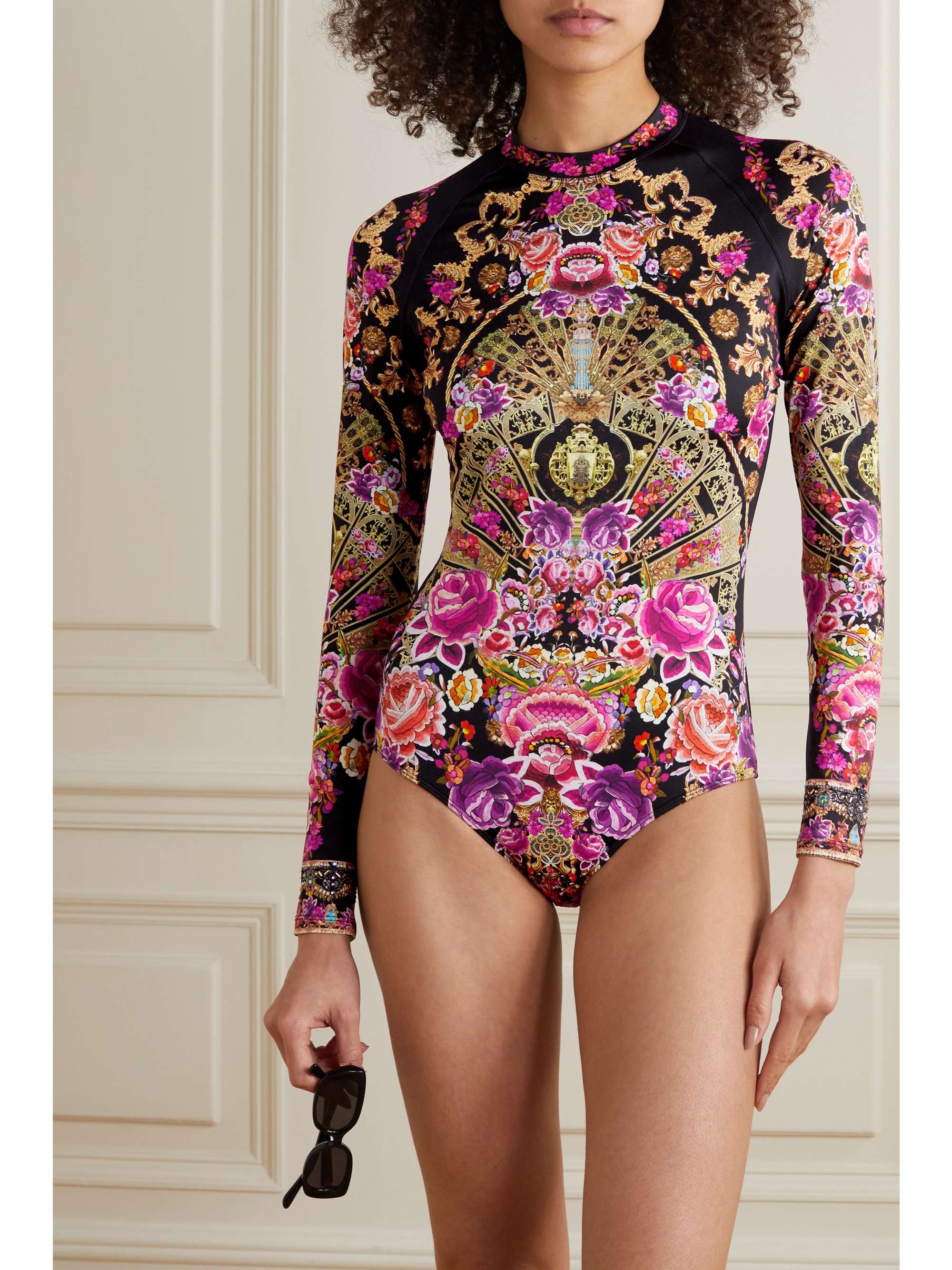 CAMILLA Embellished printed stretch-ECONYL swimsuit