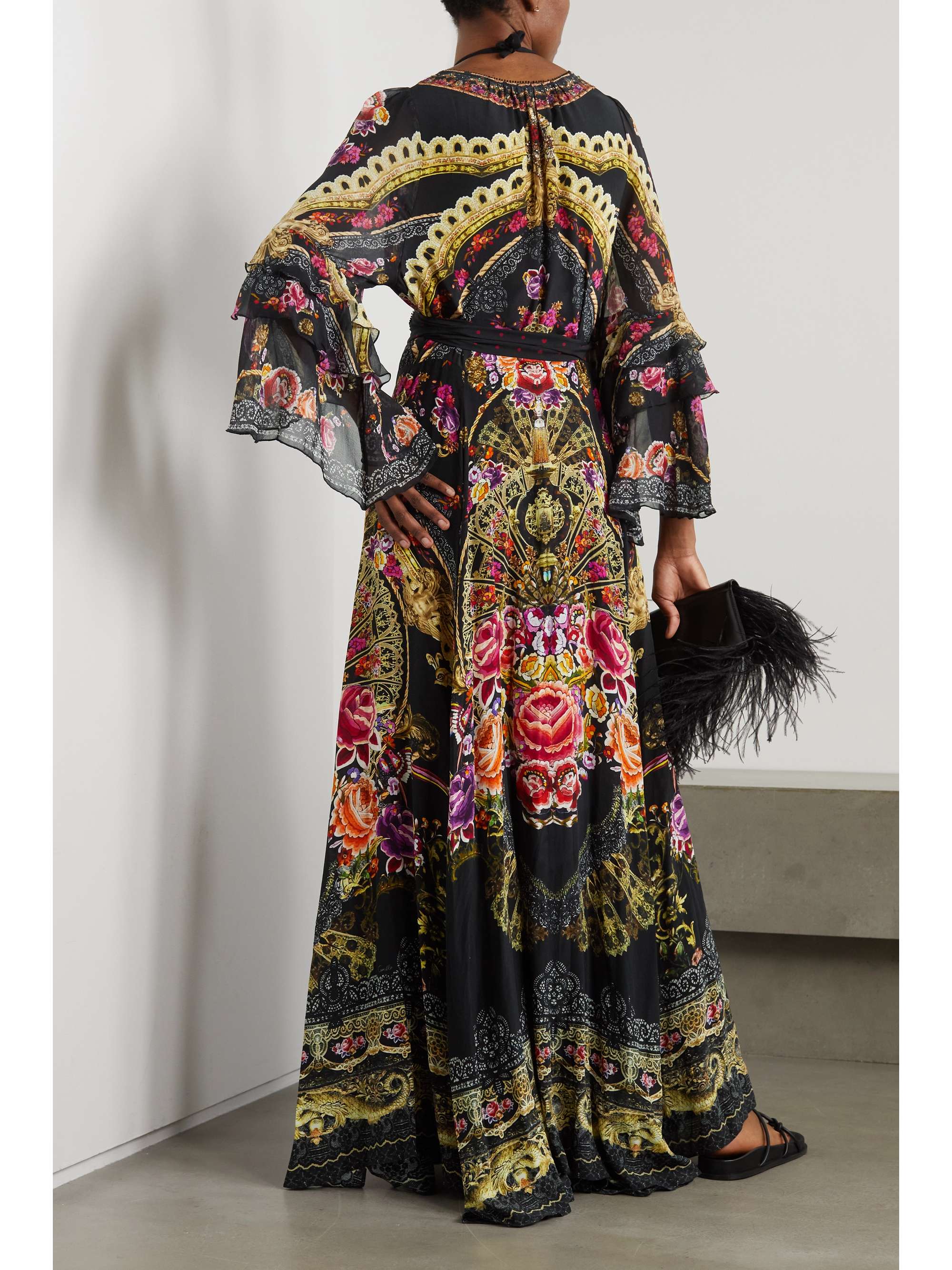 CAMILLA Embellished printed silk crepe de chine wrap maxi dress