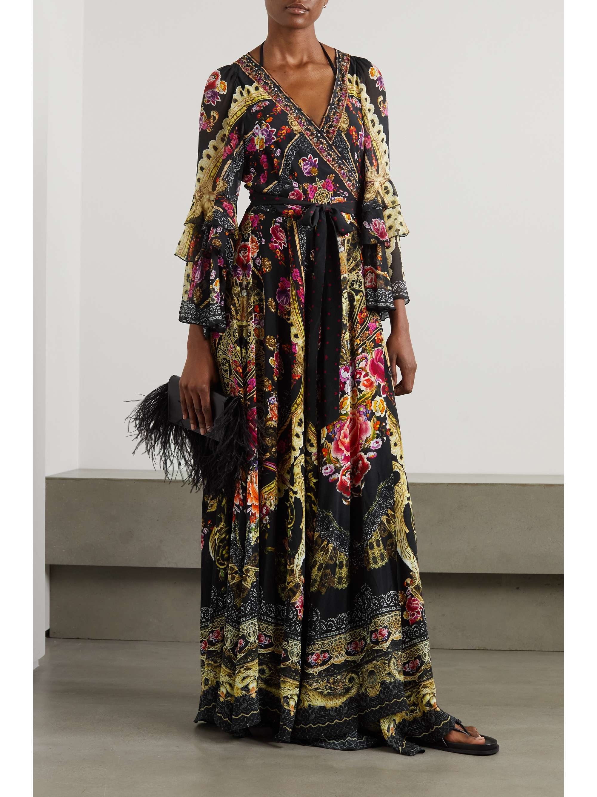 CAMILLA Embellished printed silk crepe de chine wrap maxi dress