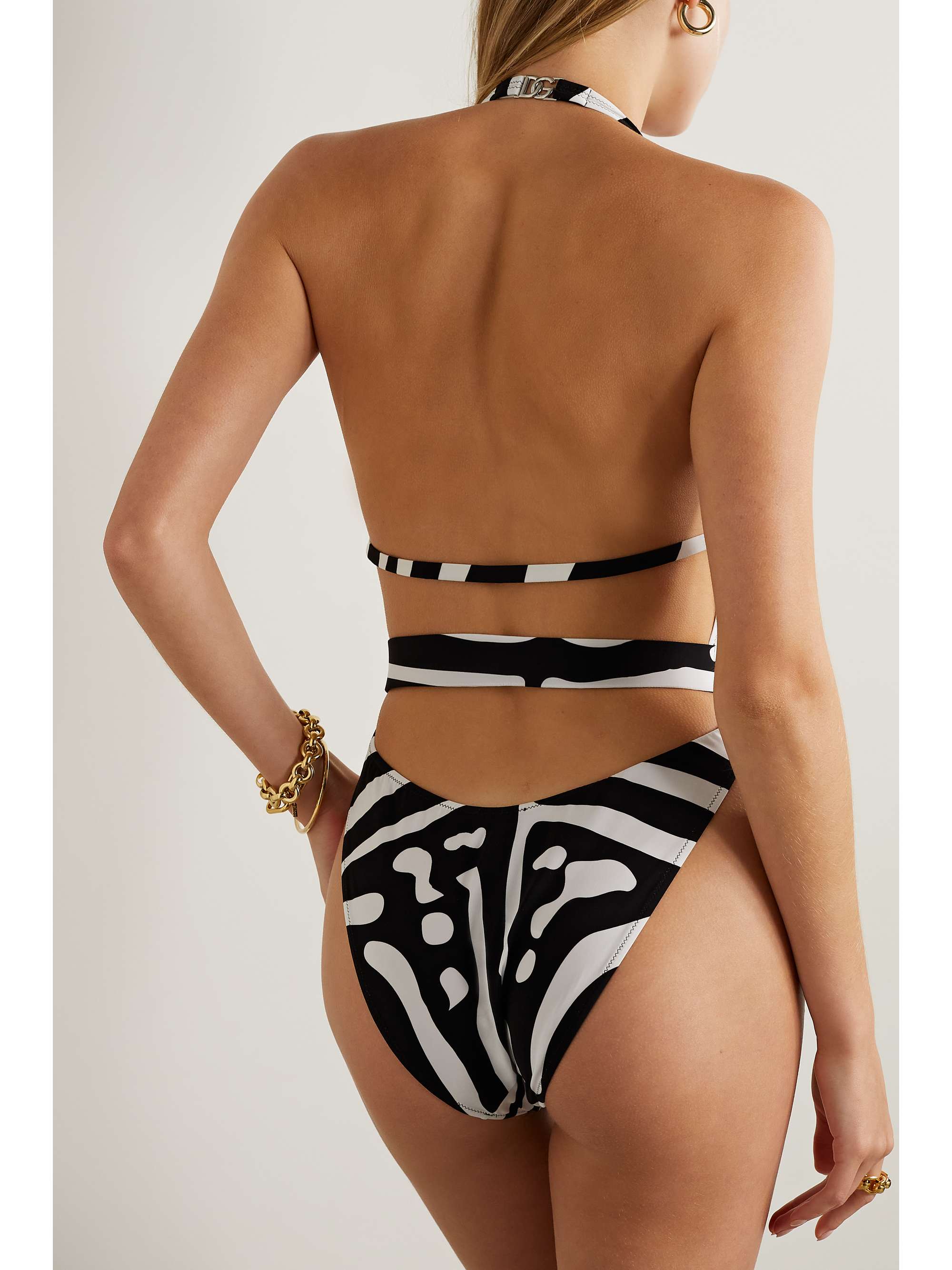 DOLCE&GABBANA Belted zebra-print halterneck swimsuit