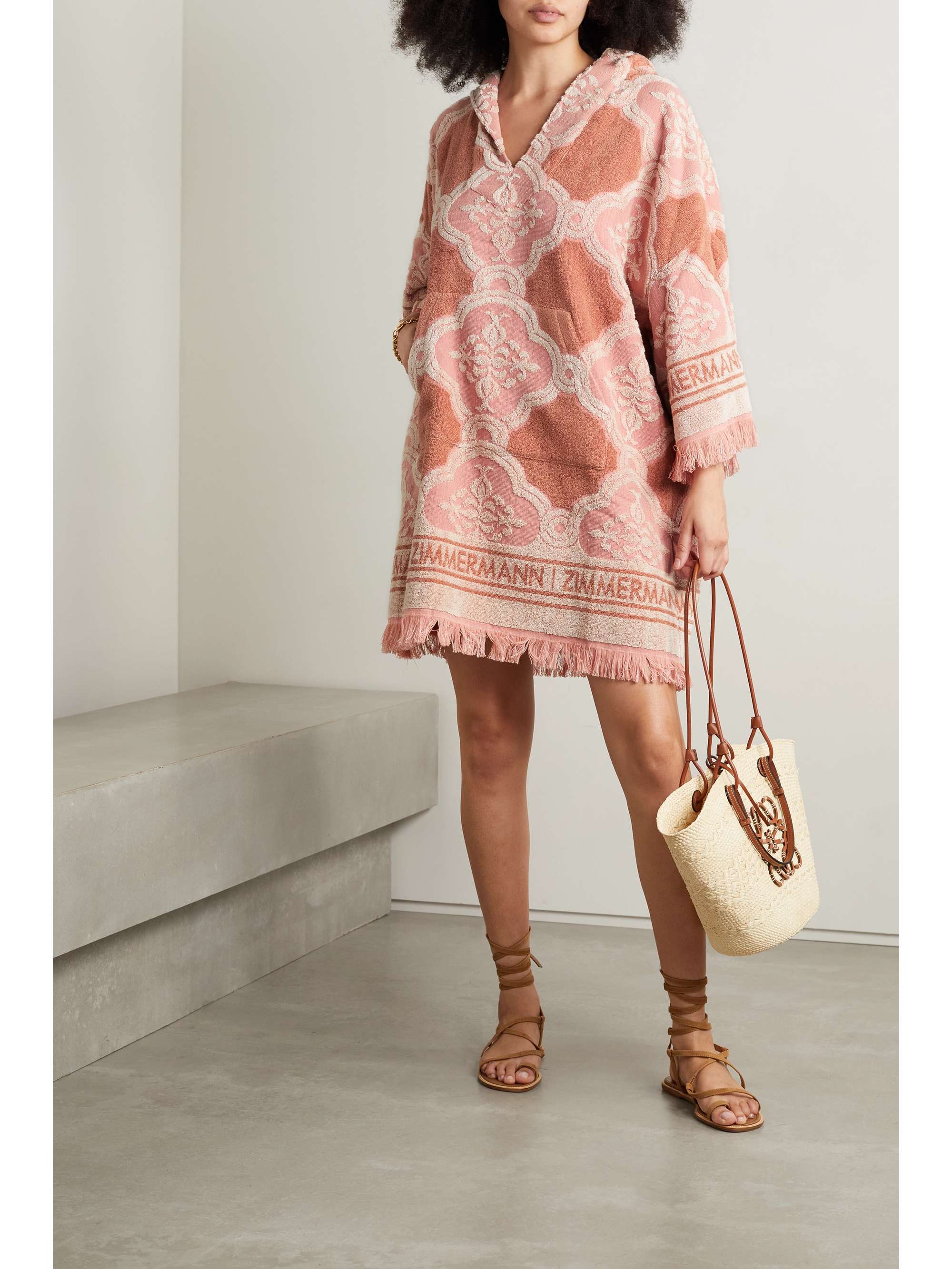 ZIMMERMANN Jeannie fringed hooded cottonterry jacquard mini dress
