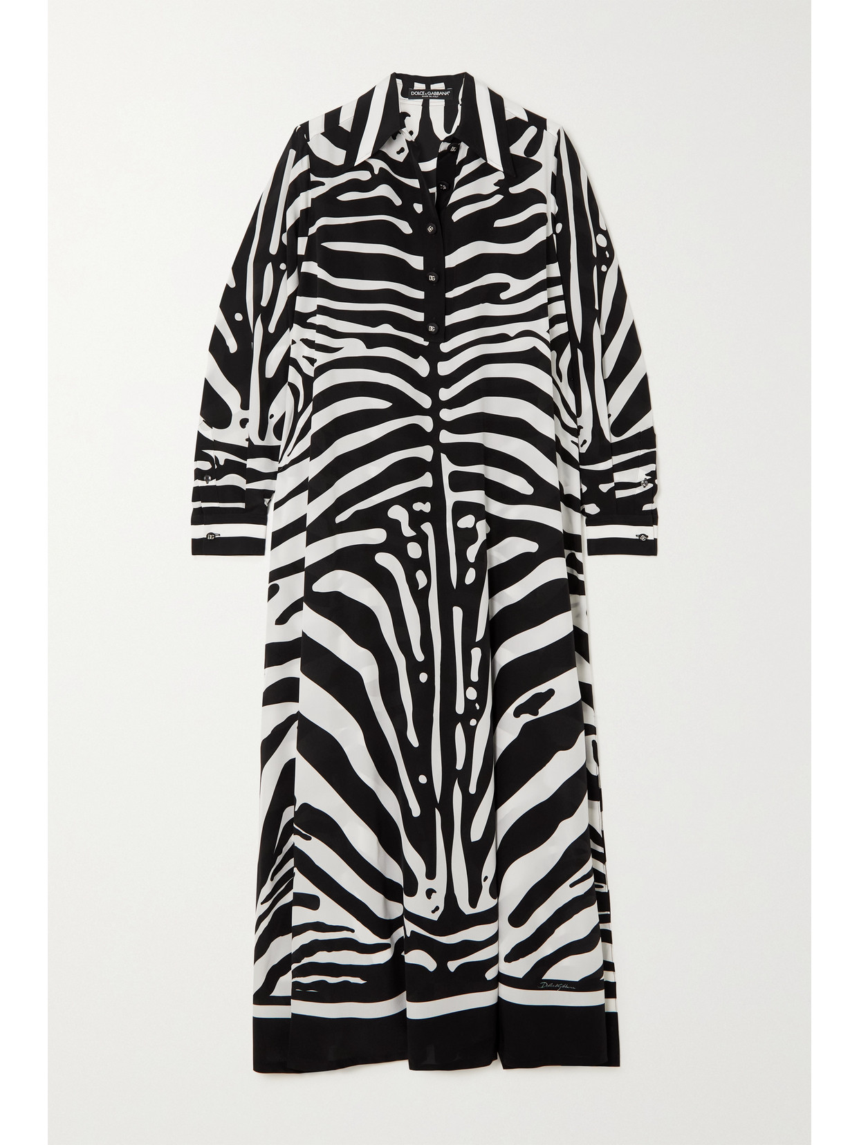 Dolce & Gabbana Zebra-print Crepe De Chine Maxi Shirt Dress In Animal Print