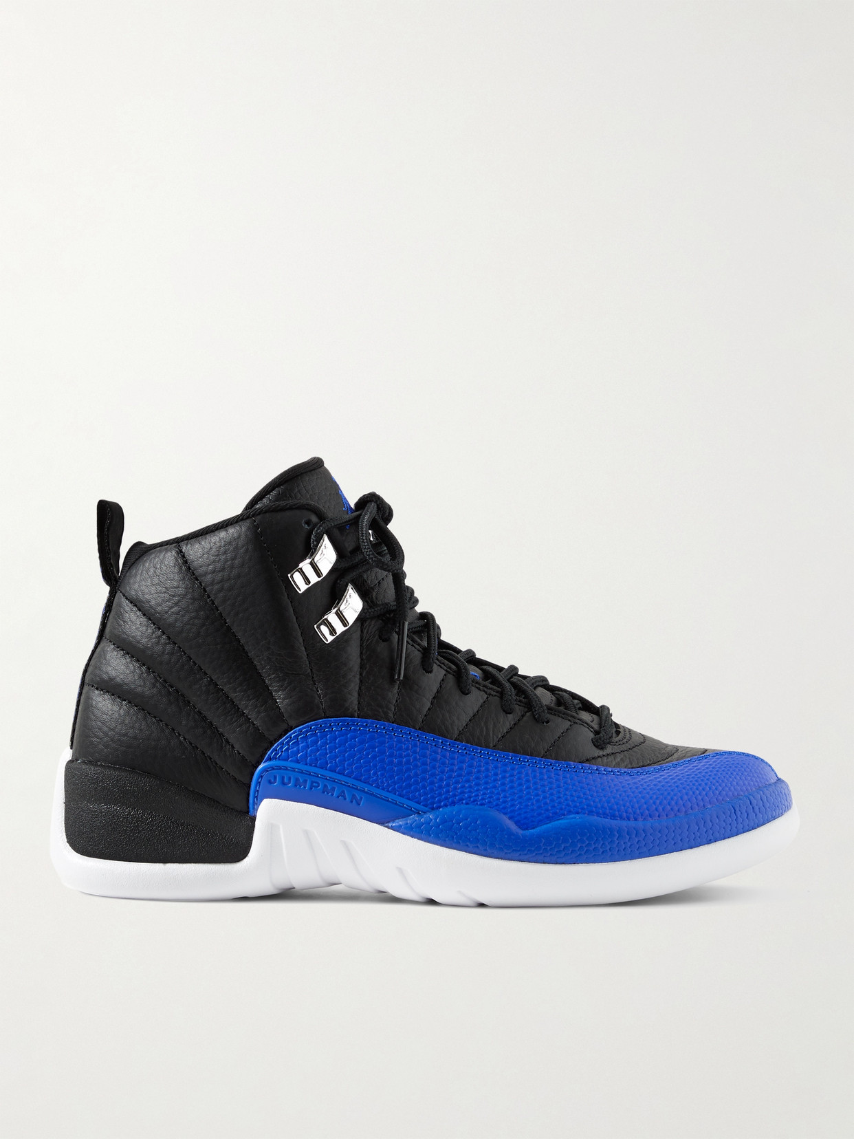 Nike Air Jordan 12 Retro Textured-leather High-top Sneakers In Hyper Royal/black/metallic Silver/white