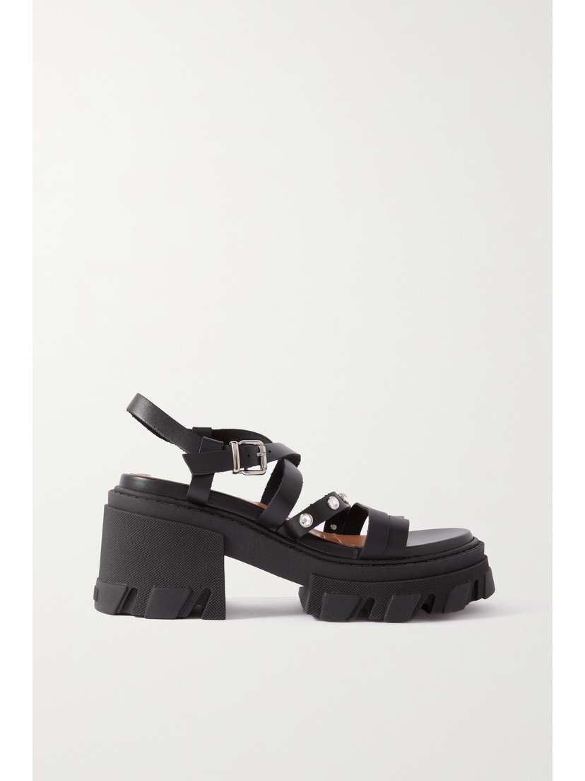 Ganni Crystal-embellished Leather Platform Sandals