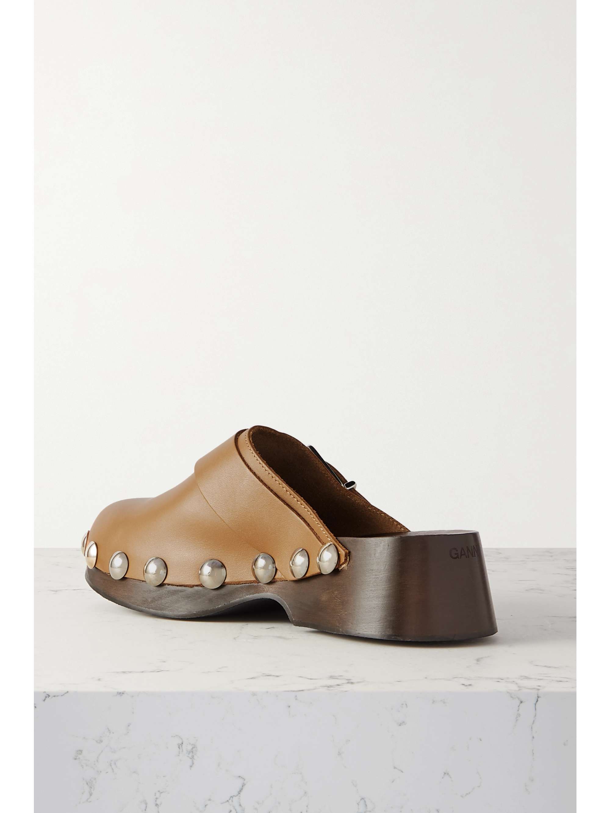 GANNI Studded buckled leather clogs