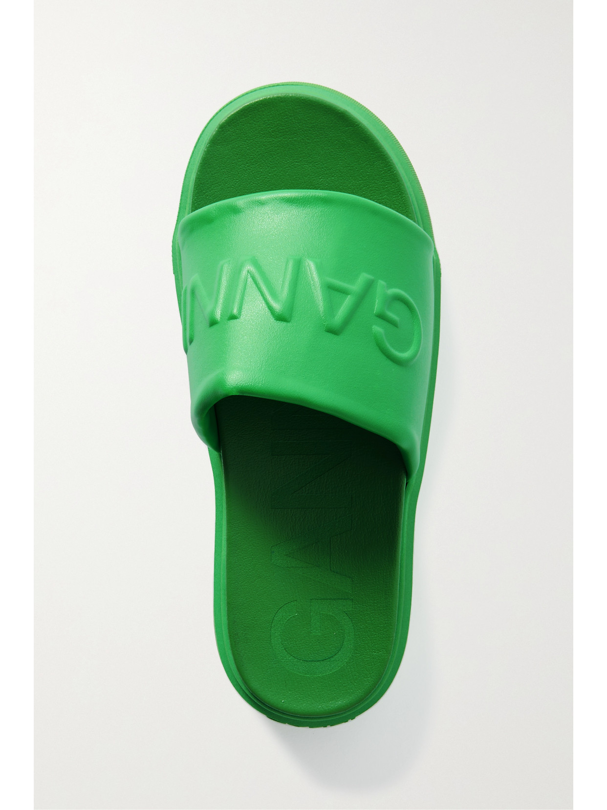 Ganni Logo-embossed Vegan Leather Platform Slides In Kelly Green | ModeSens