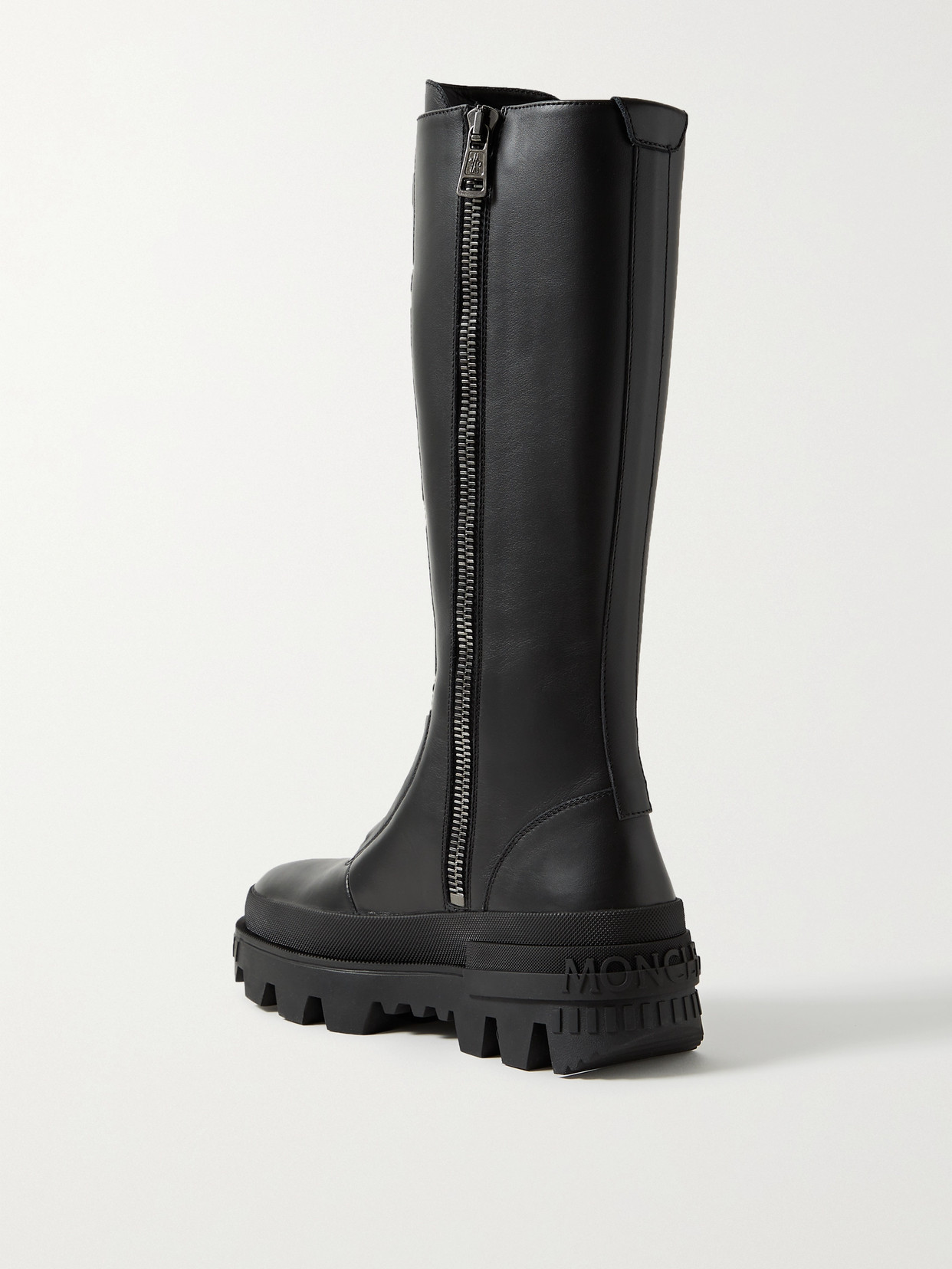 Shop Moncler Vail Leather Lace-up Knee Boots In Black