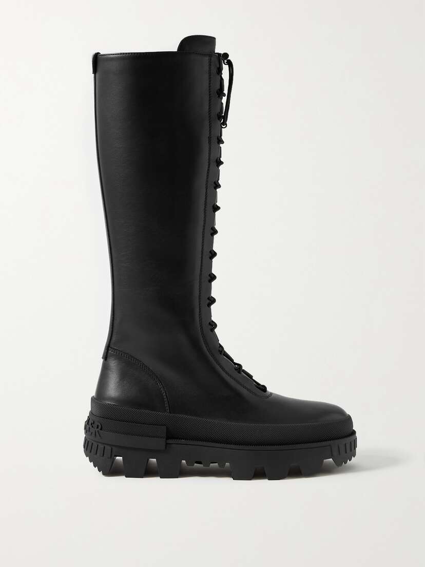 Moncler Vail Leather Lace-up Knee Boots