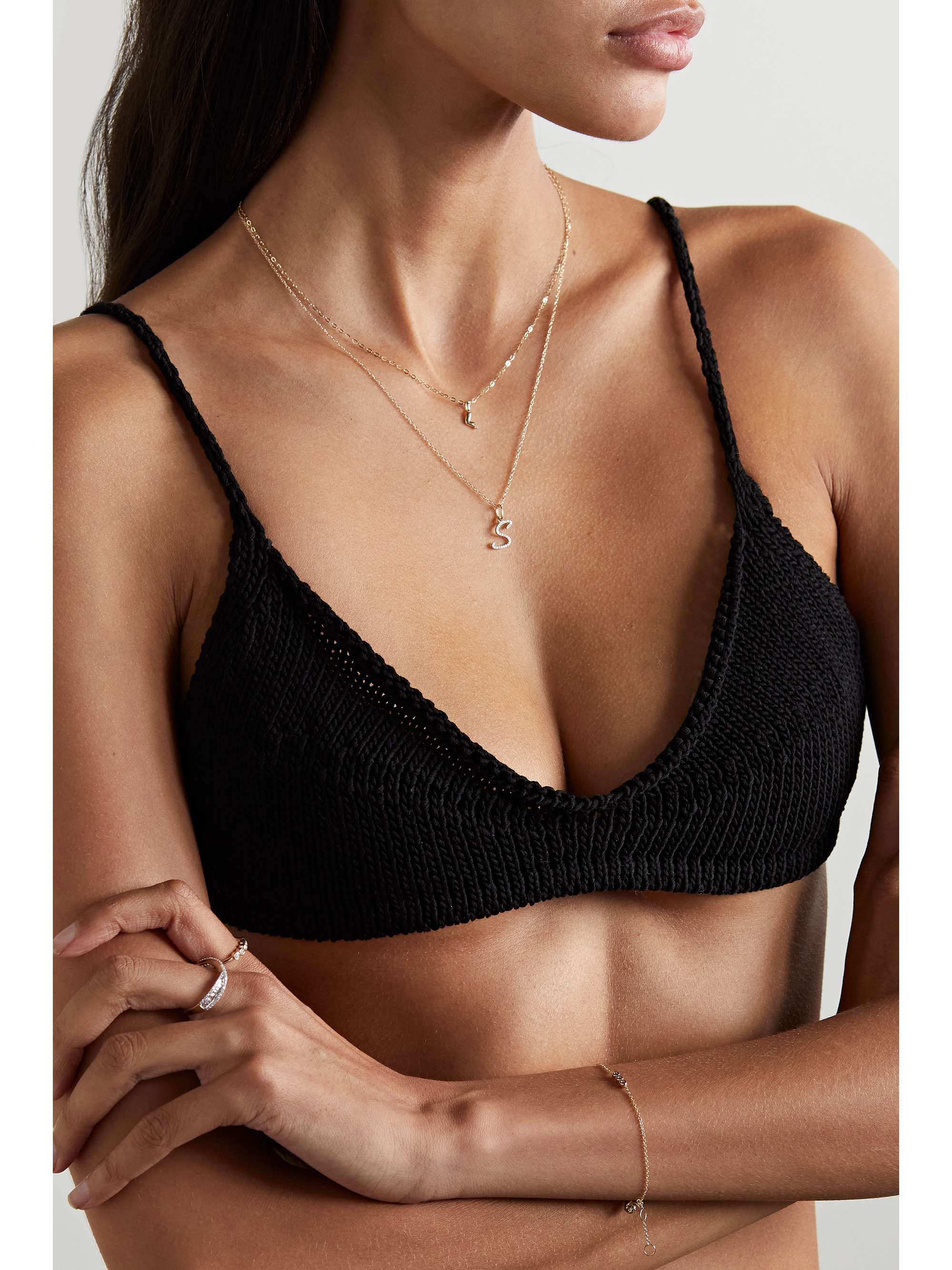 STONE AND STRAND Large Scripted Initial 10karat gold diamond necklace