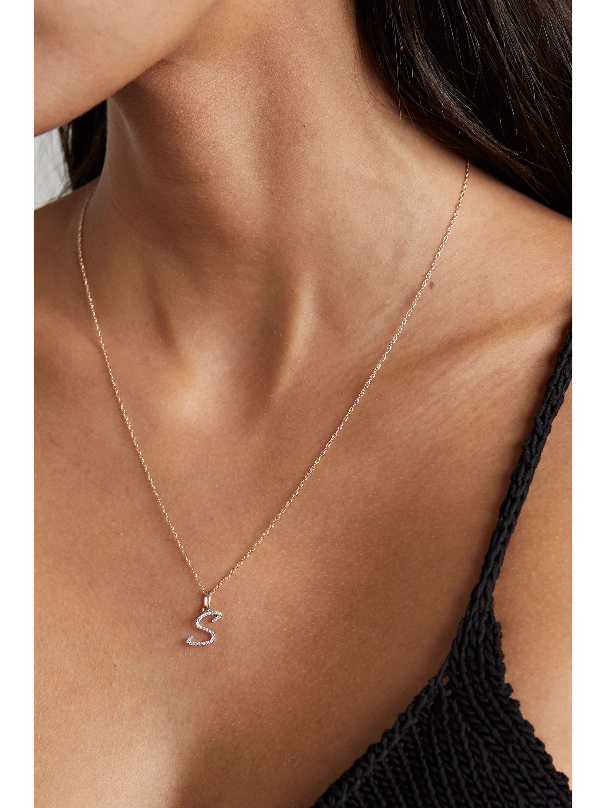 STONE AND STRAND Large Scripted Initial 10-karat gold diamond necklace