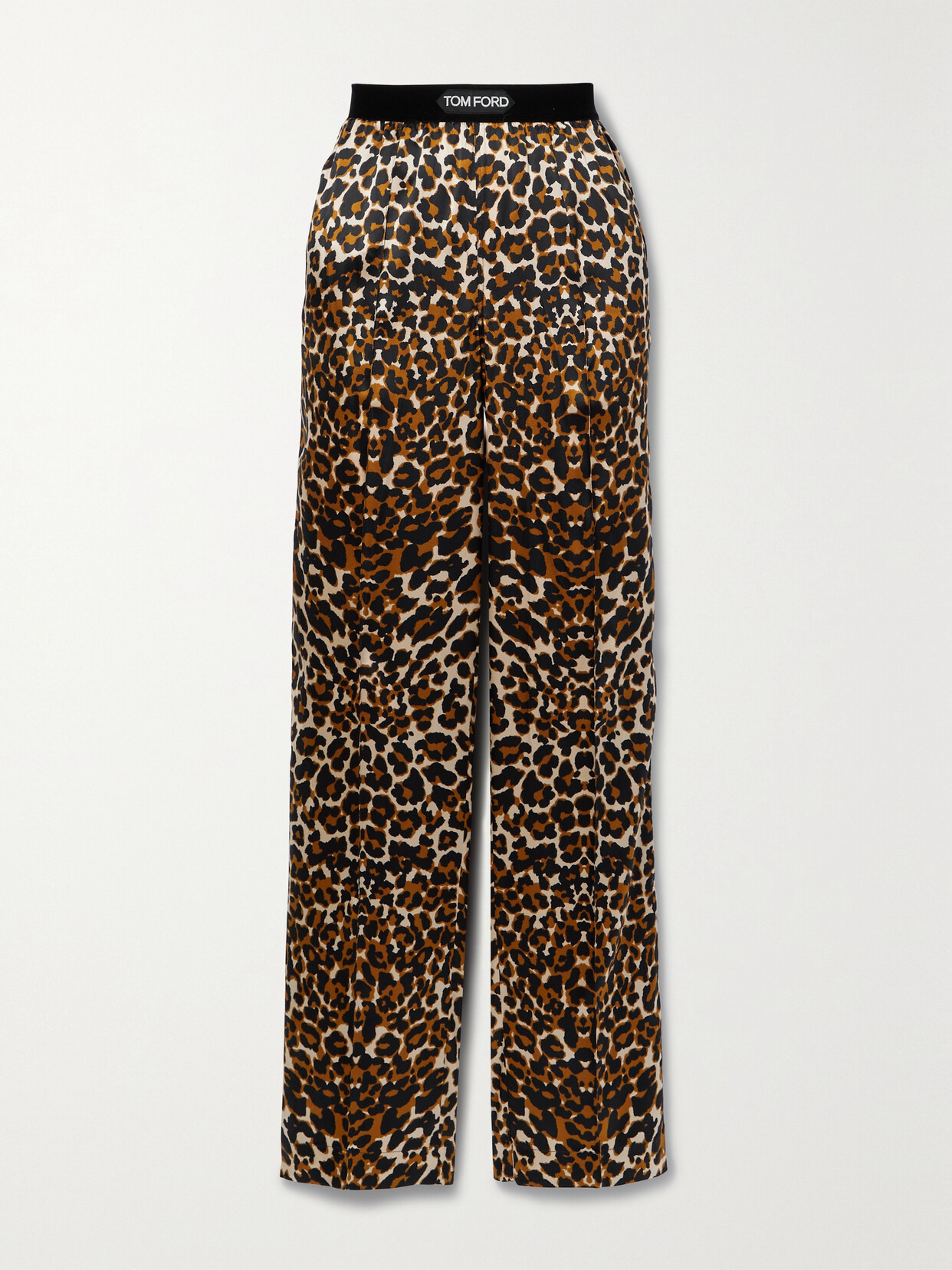 Tom Ford Velvet-trimmed Leopard-print Stretch-silk Satin Pants In Black &  Beige | ModeSens