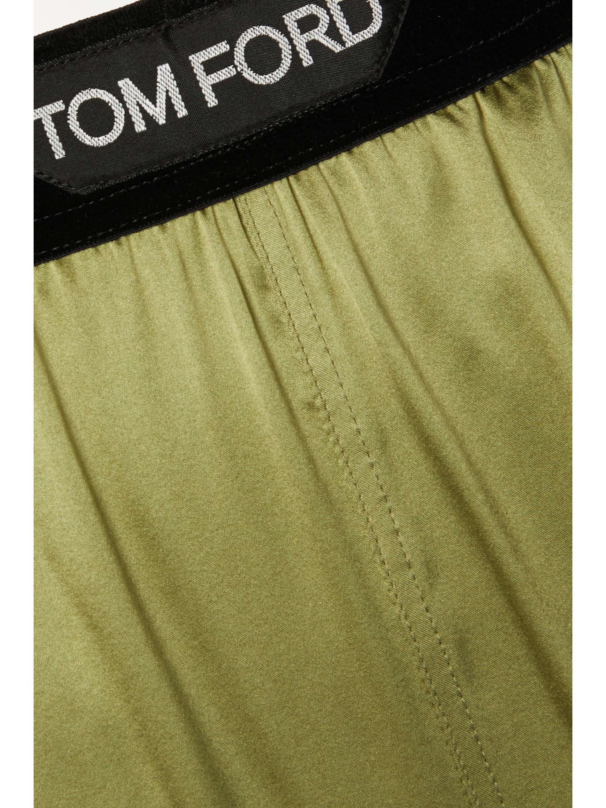 TOM FORD Velvet-trimmed stretch-silk satin pants