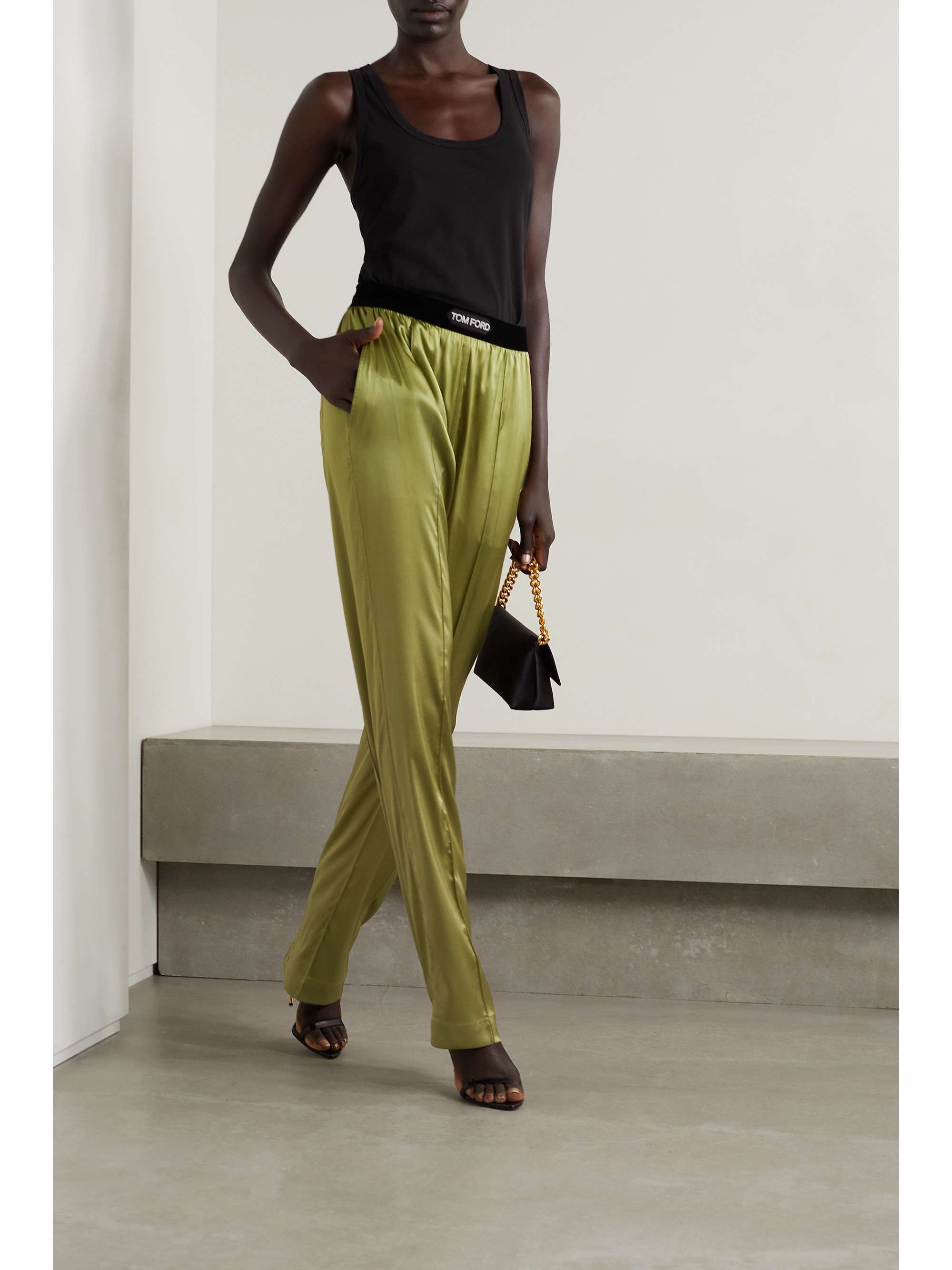 TOM FORD Velvet-trimmed stretch-silk satin pants | NET-A-PORTER