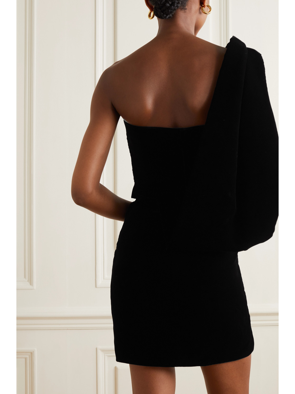 Tom Ford One-shoulder Draped Velvet Mini Dress In Black