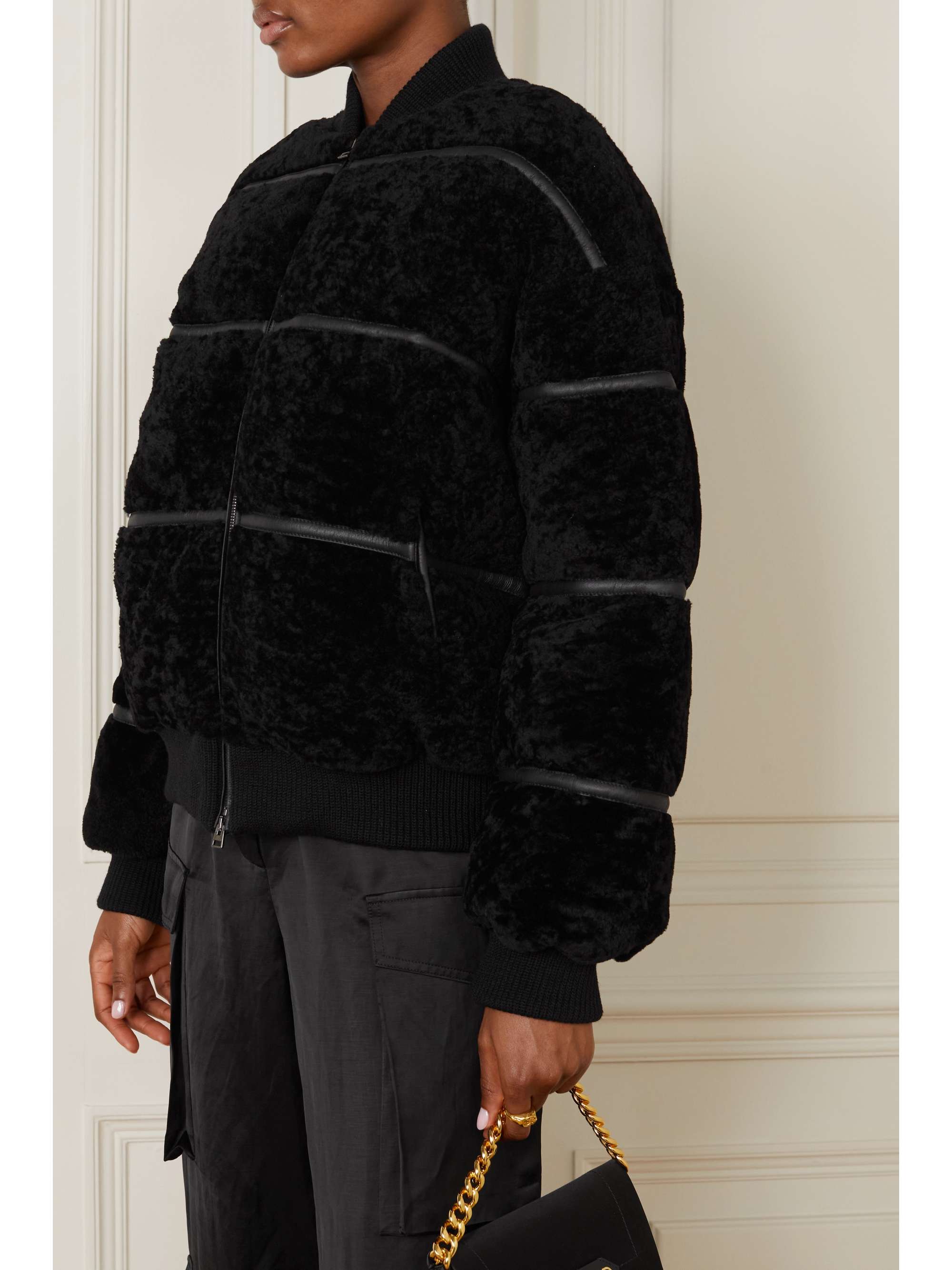 TOM FORD Leather-trimmed quilted shearling down bomber jacket