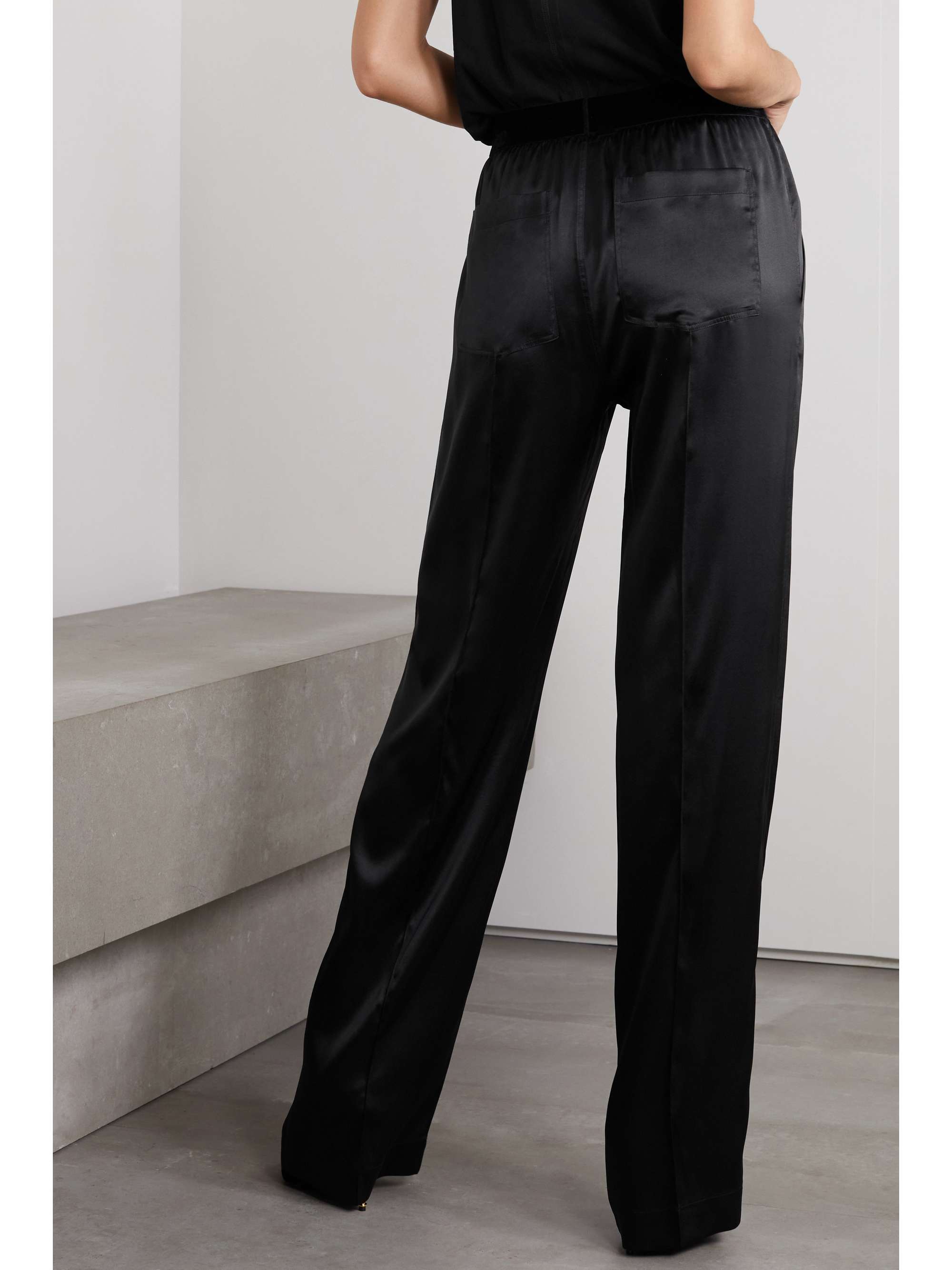 TOM FORD Velvet-trimmed stretch-silk satin pants