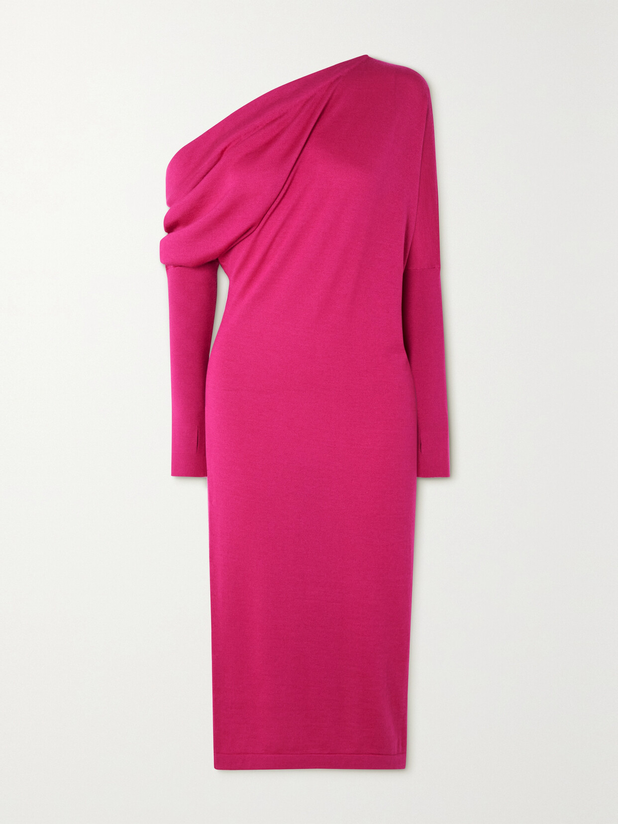 TOM FORD ONE-SHOULDER CASHMERE AND SILK-BLEND MIDI DRESS