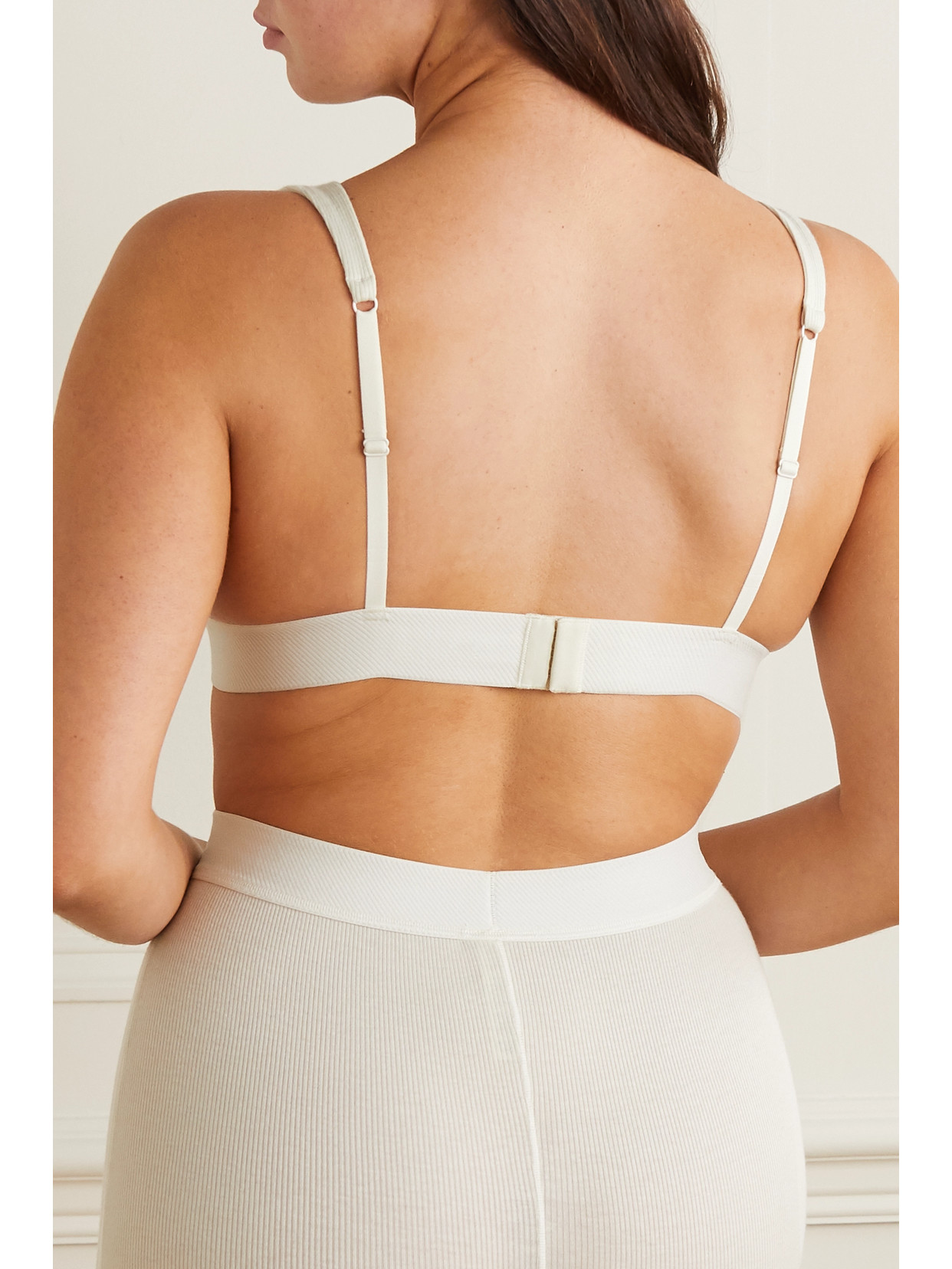 Skims Plunge Ribbed Cotton-blend Jersey Bralette In White