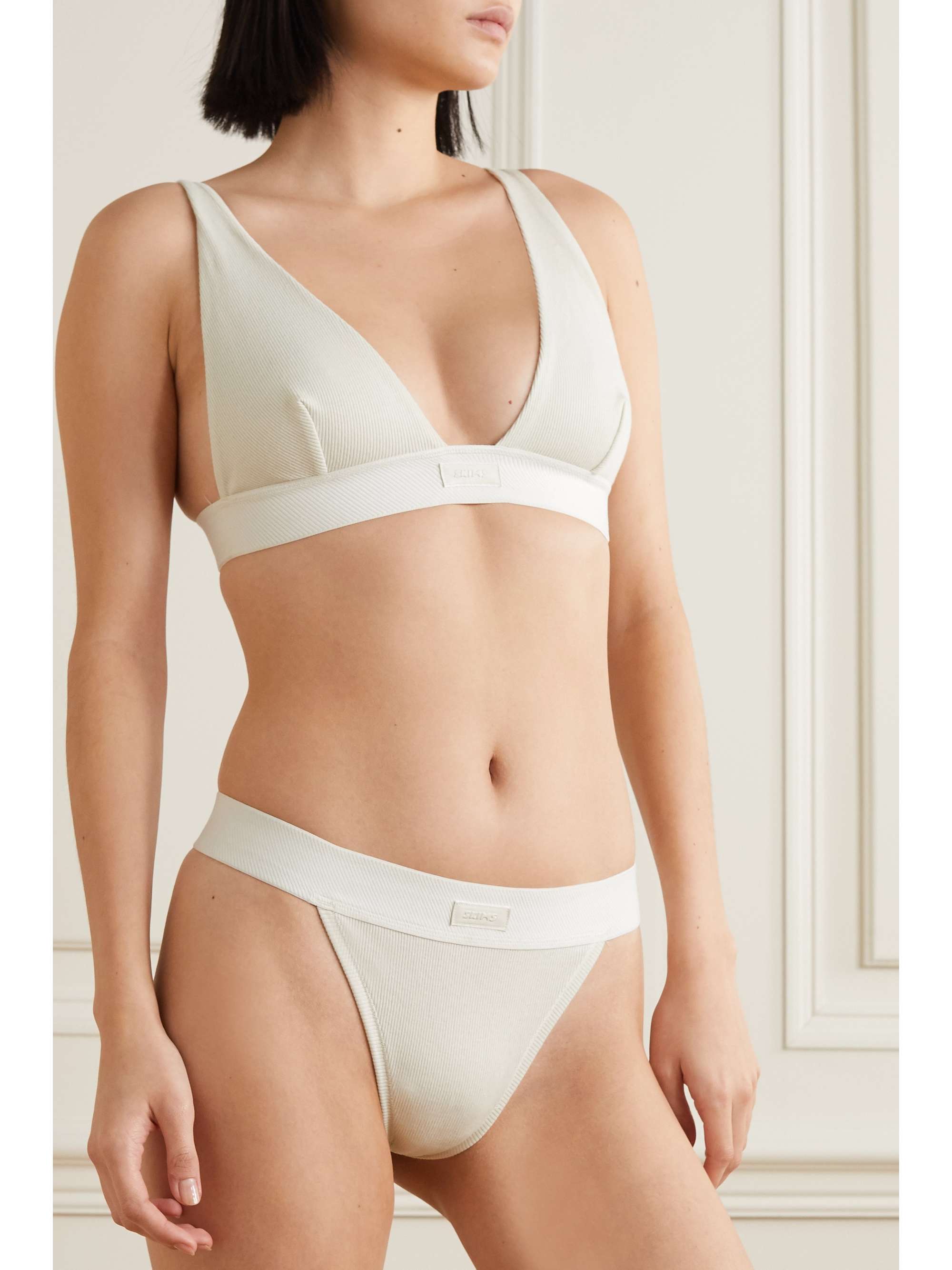 Buy SKIMS Green Rib Plunge Bra in Cotton Jersey for Women in