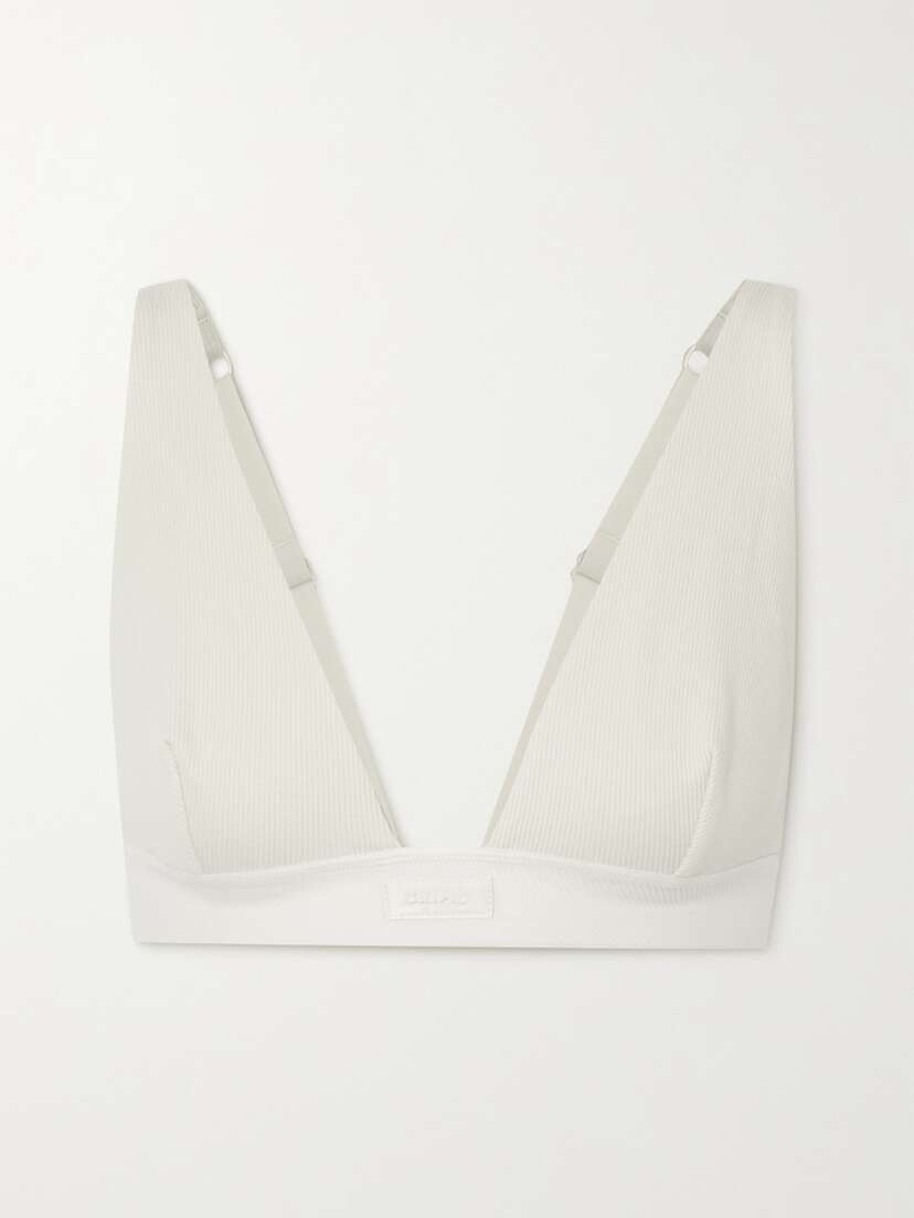 Skims Plunge Ribbed Cotton-blend Jersey Bralette - Bone