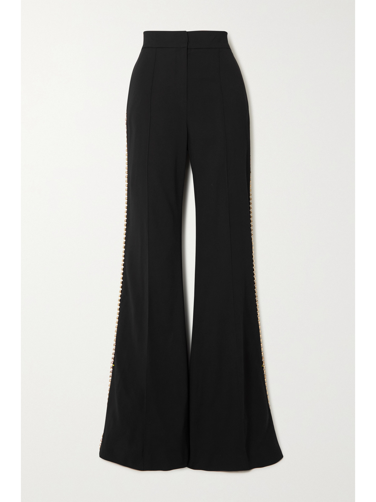Shop Elie Saab Crystal-embellished Crepe Wide-leg Pants In Black