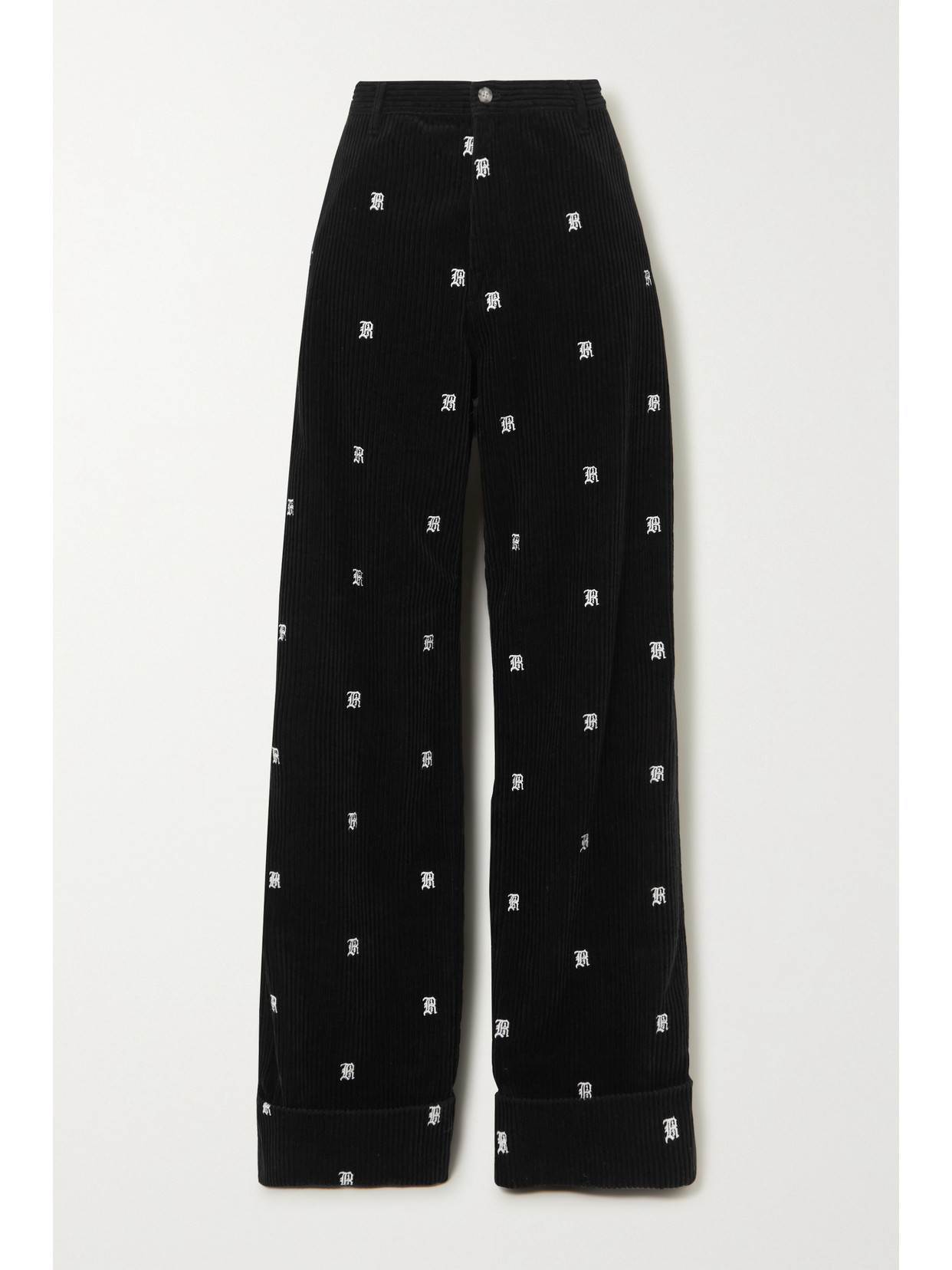 R13 Embroidered Cotton-corduroy Wide-leg Pants In Black