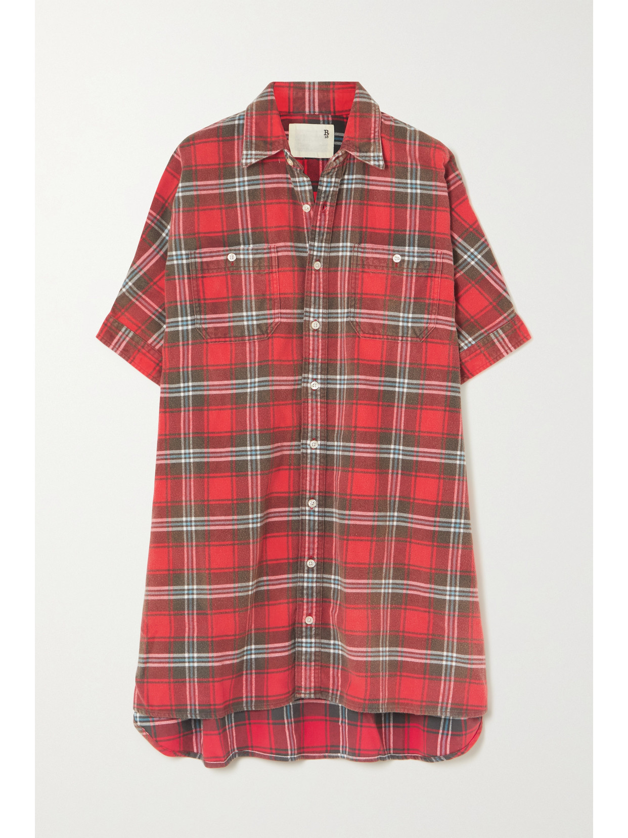 R13 OVERSIZED CHECKED COTTON-FLANNEL SHIRT DRESS