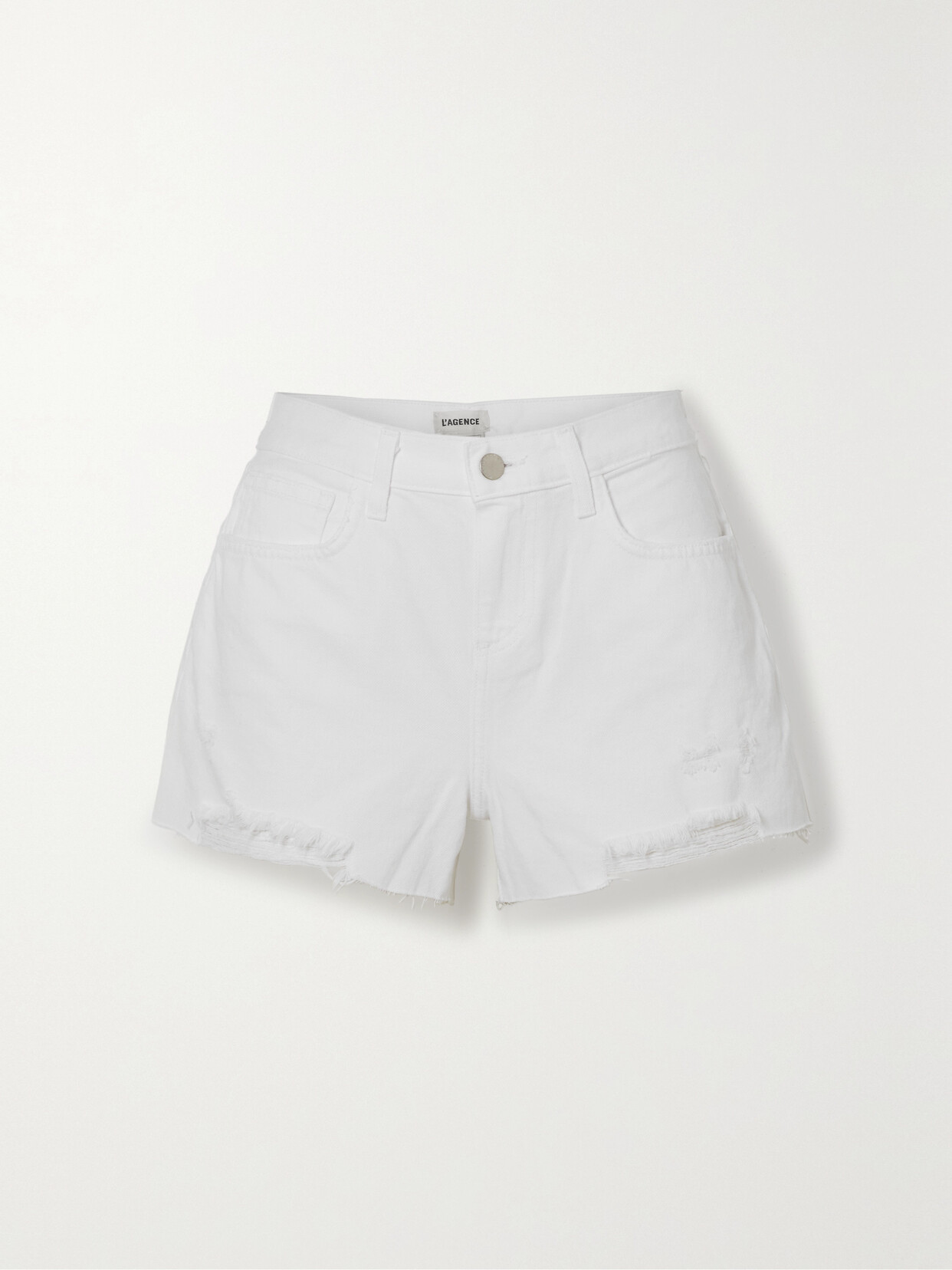 L'agence Audrey Mr Off White Light Distressed Denim Short In White