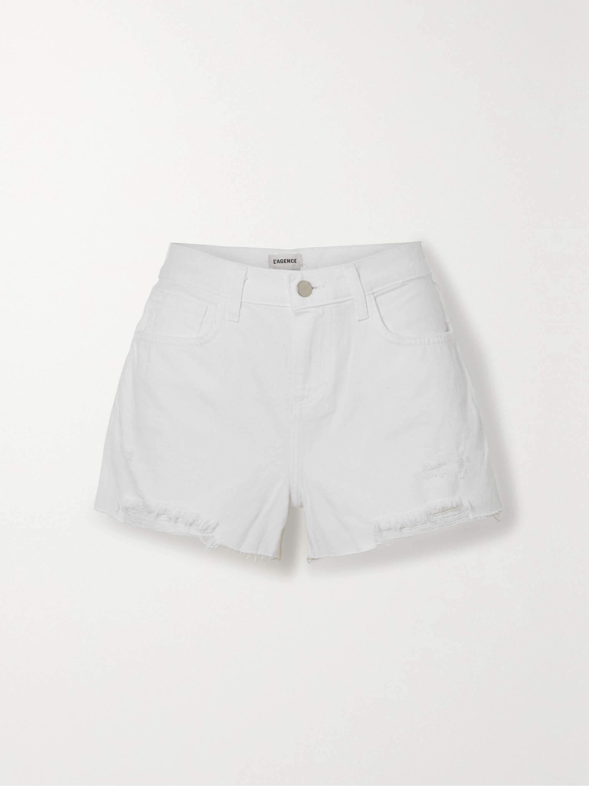 L'AGENCE Audrey distressed denim shorts | NET-A-PORTER