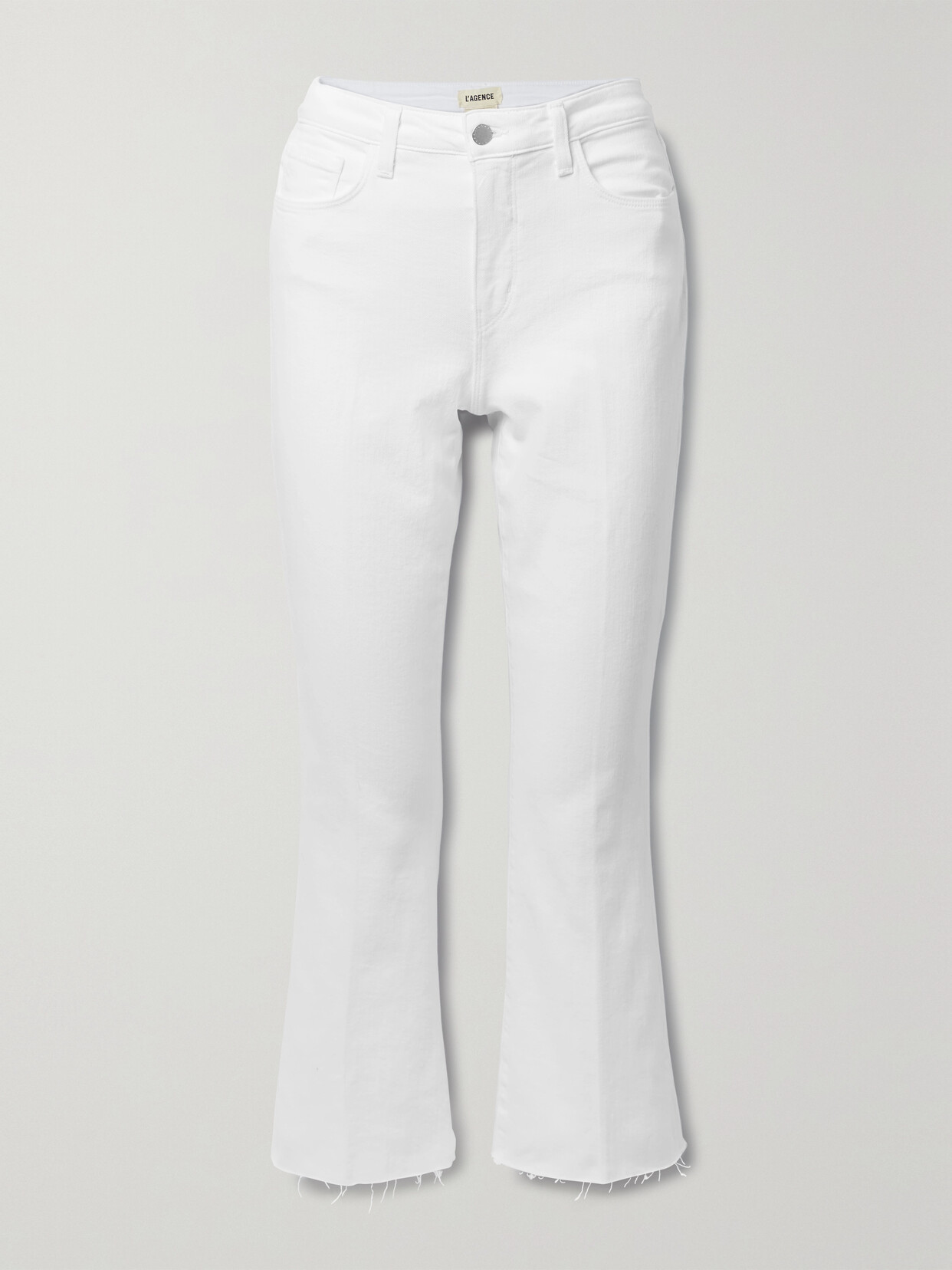 Shop L Agence Kendra Cropped High-rise Flared Jeans In White