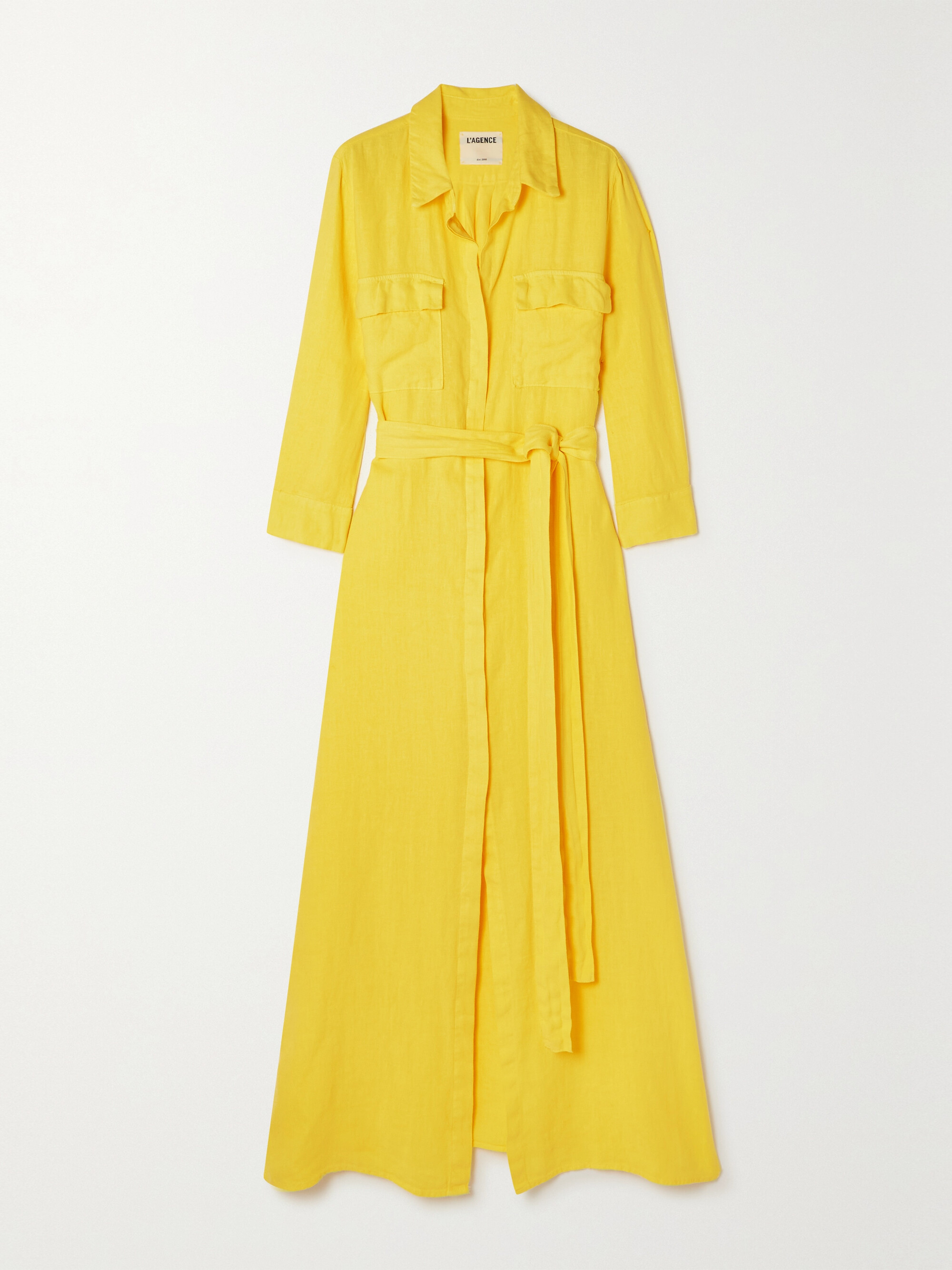 L'AGENCE Cameron belted linen maxi shirt dress thumbnail