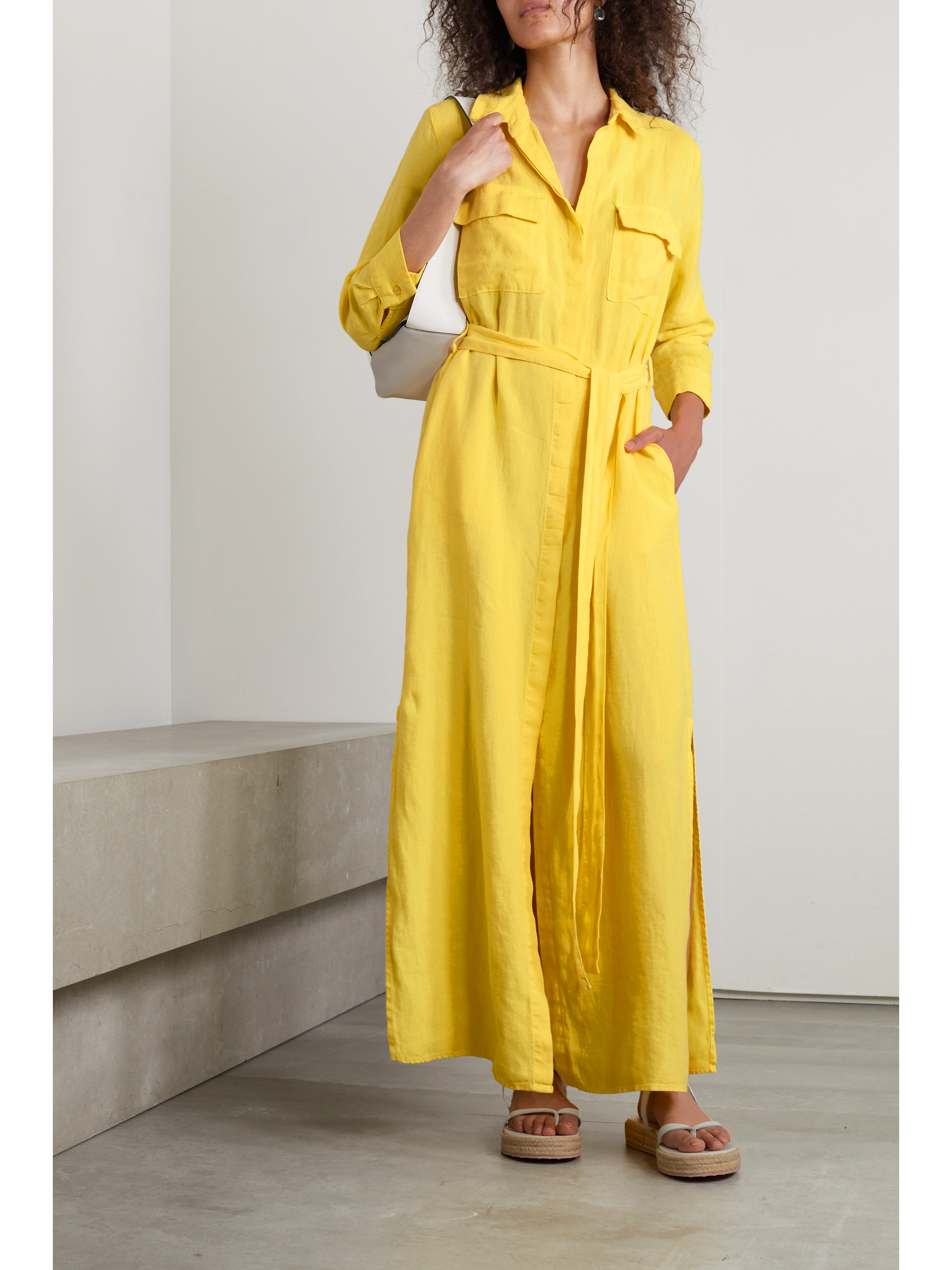 L'AGENCE Cameron belted linen maxi shirt dress