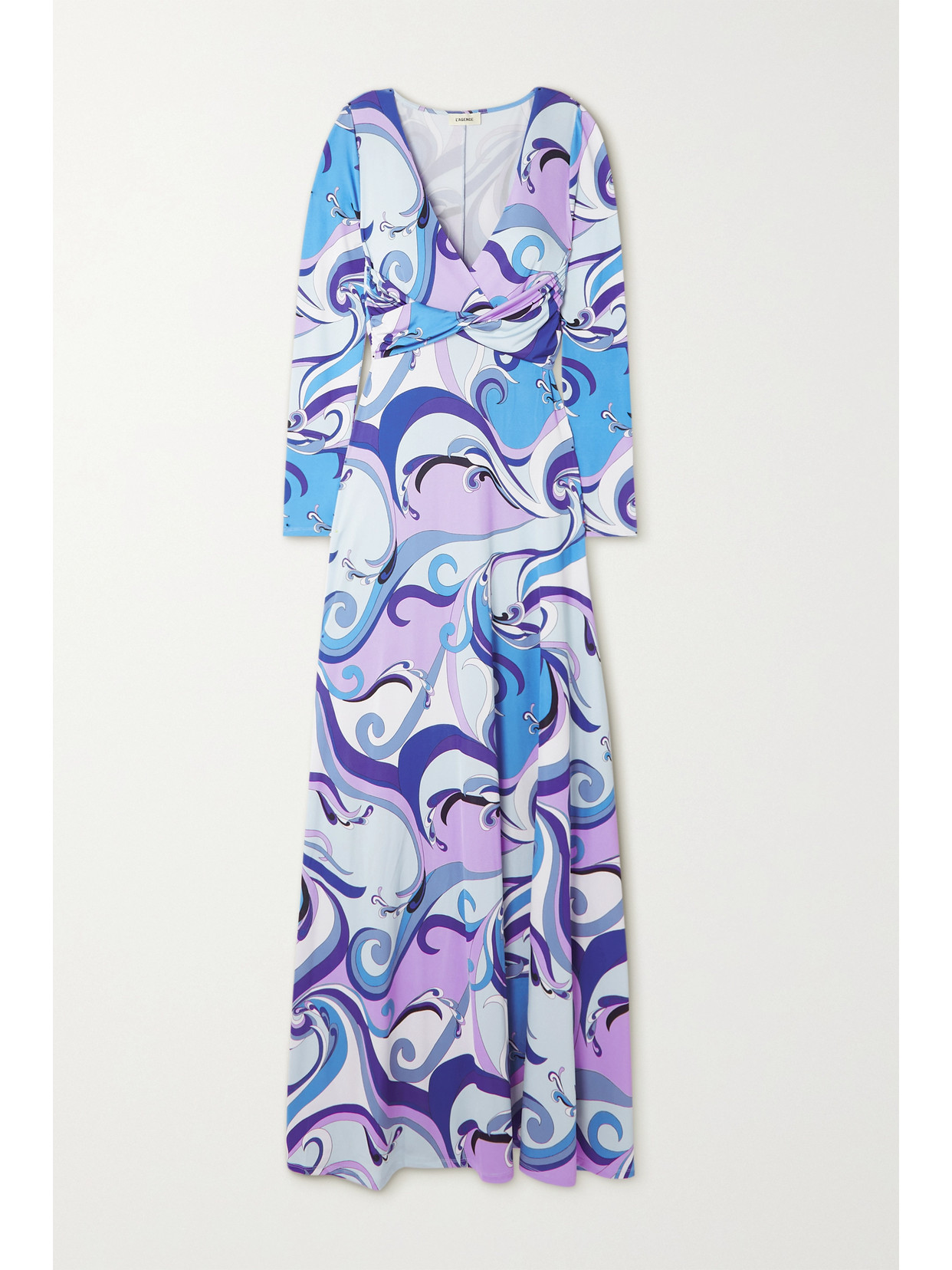 L AGENCE NOLITA TWIST-FRONT PRINTED STRETCH-CREPE MAXI DRESS