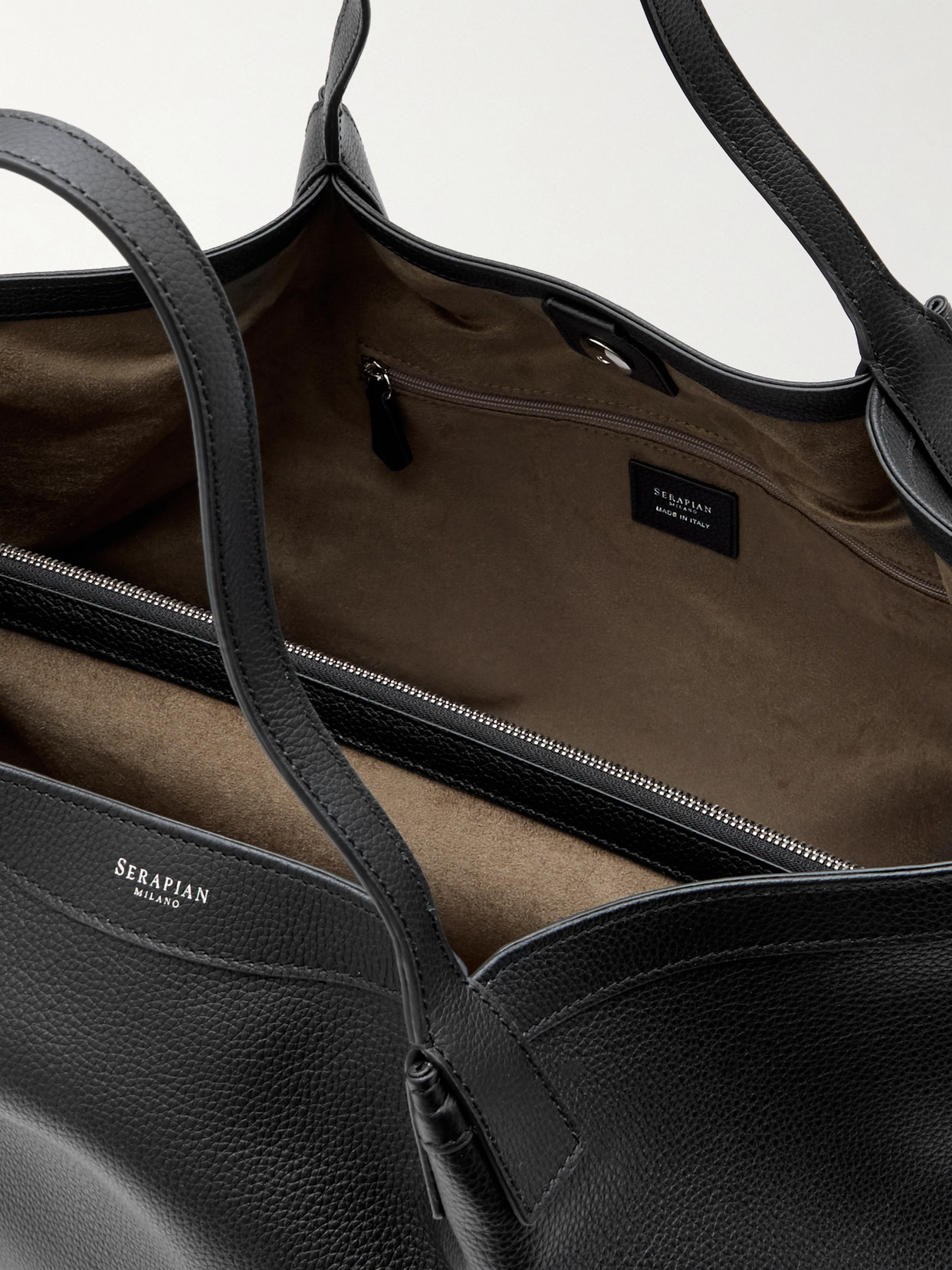 Serapian Secret Large Textured-leather Tote In Black