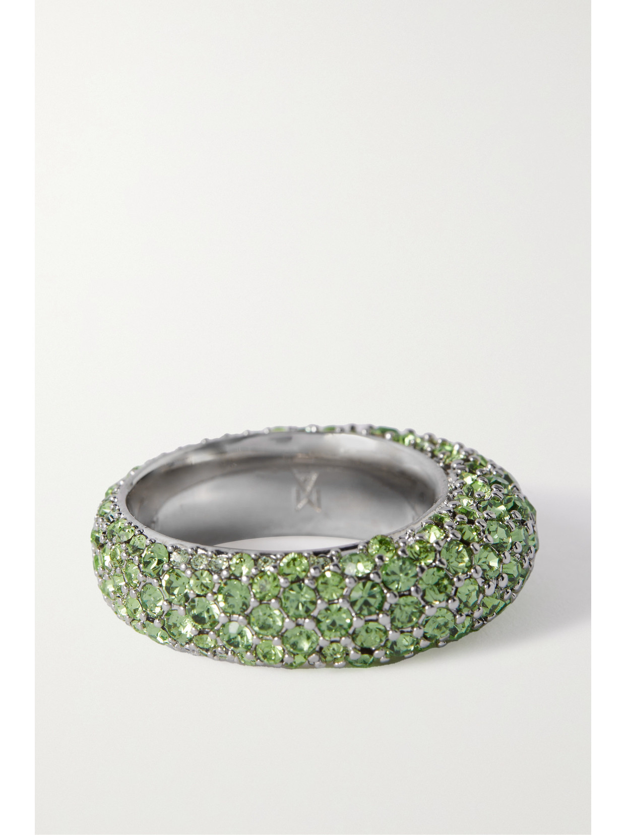 Amina Muaddi Cameron Silver-tone Crystal Ring In Green