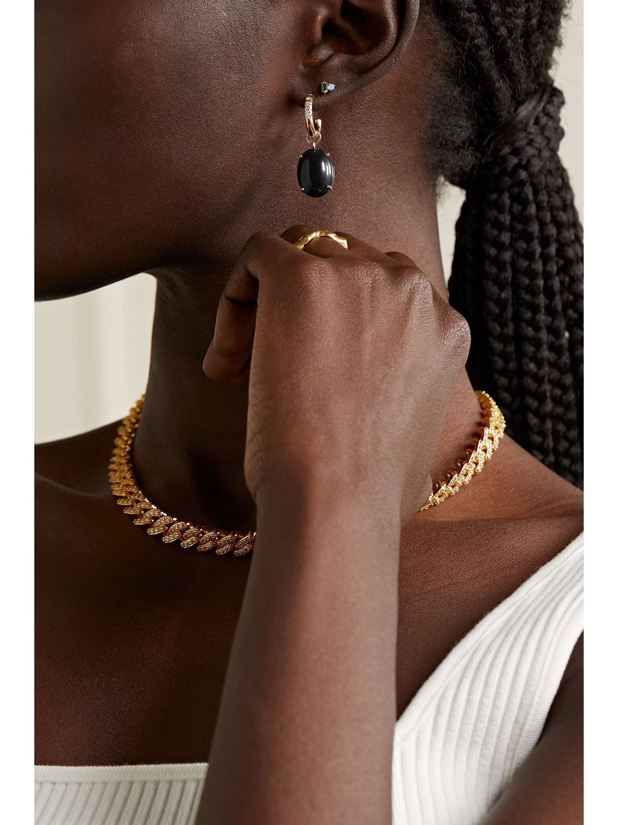 WWAKE Recycled gold, jasper and diamond single hoop earring