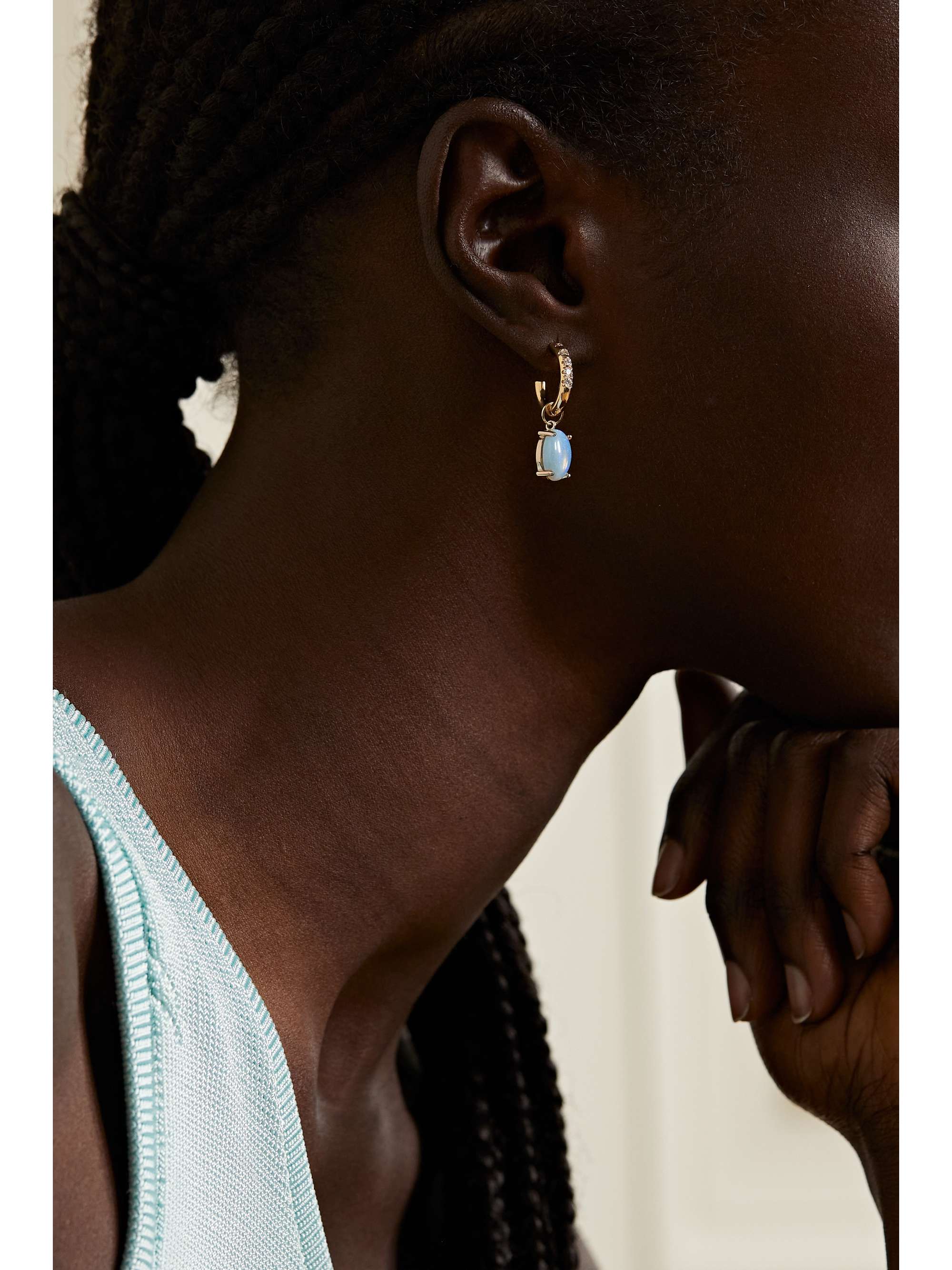 WWAKE Recycled gold, opal and diamond single hoop earring